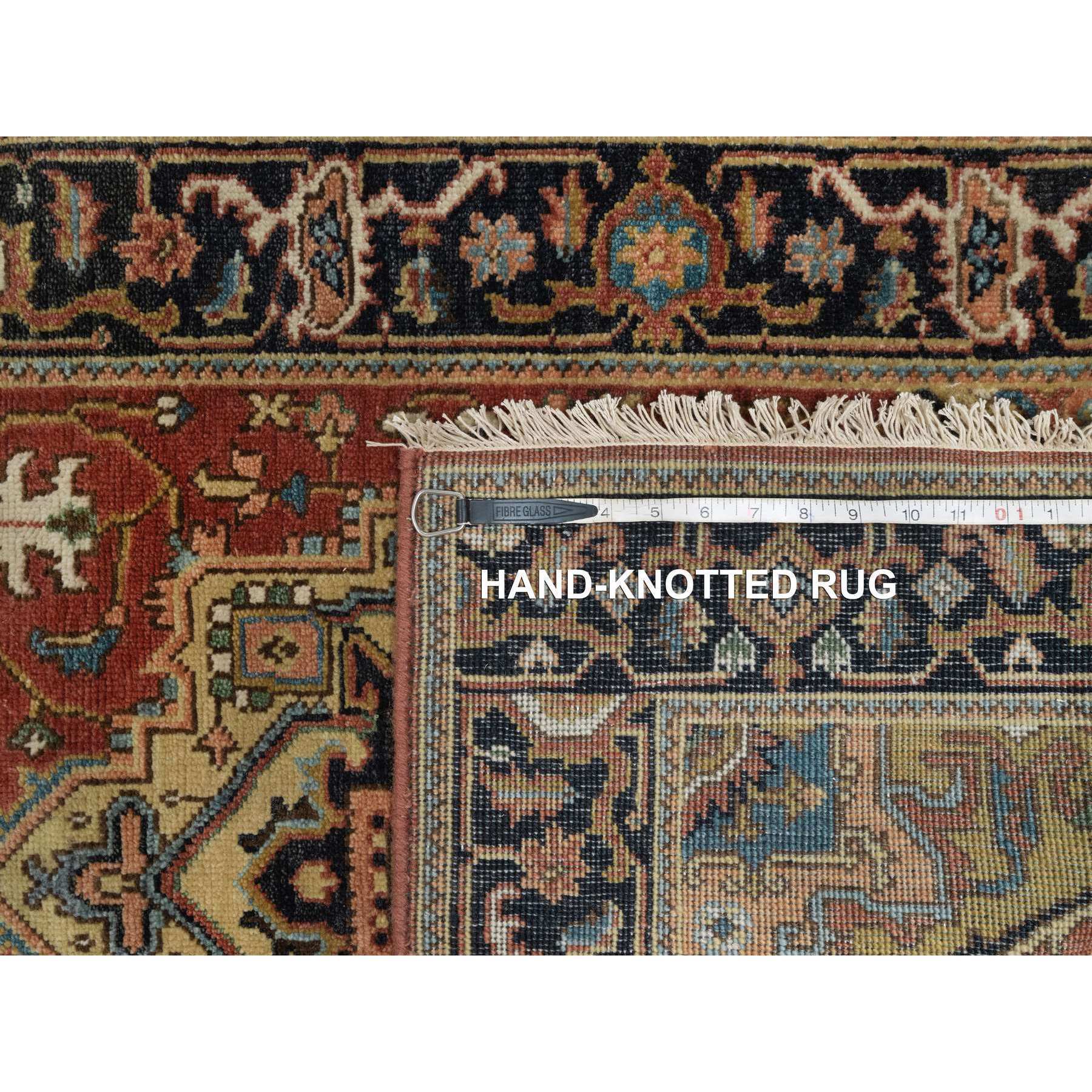 2'7"x7'10" Barn Red, Densely Woven, Heriz Revival with Medallion Design, Hand Spun New Zealand Wool, Hand Knotted, Runner, Oriental Rug Sh91251