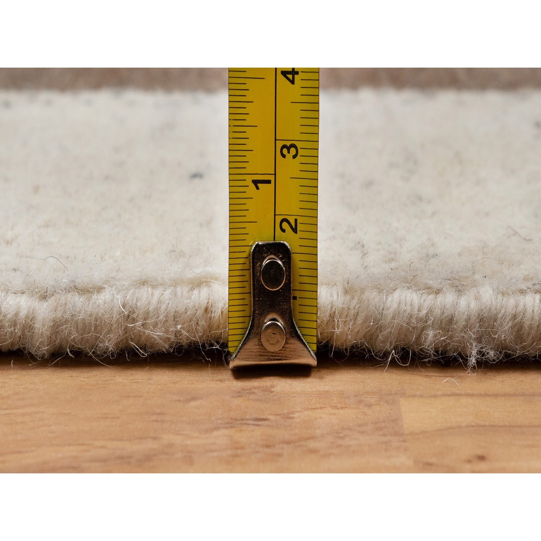 2'7"x6' Alabaster White, Modern Striae Design with Small Animal Figurines, Soft Wool, Thick and Plush, Soft Pile, Hand Knotted, Lori Buft Gabbeh, Runner, Oriental Rug Sh91255