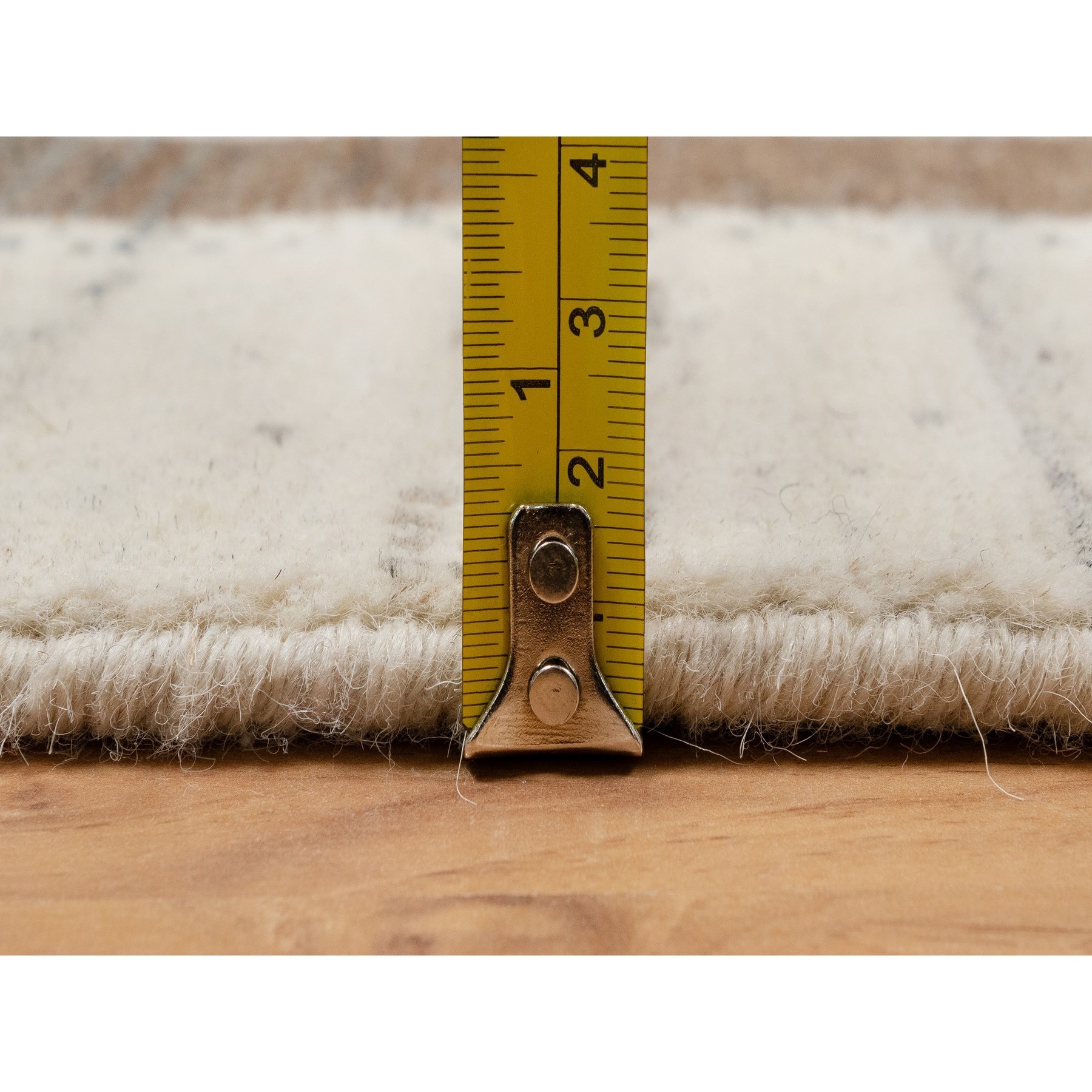 2'8"x8' Parchment White with Brown, Lush and Plush, Hand Knotted, Lori Buft Gabbeh with Small Animal Figurines, Modern Striae Design, Soft Pile, Pure Wool, Runner, Oriental Rug Sh91259