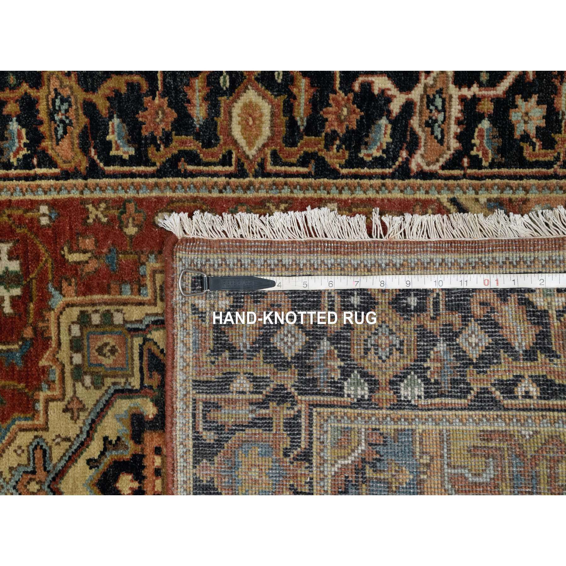 2'9"x6' Chili Red, Denser Weave, Heriz Revival with Medallion Design, Hand Spun New Zealand Wool, Hand Knotted, Runner, Oriental Rug Sh91262