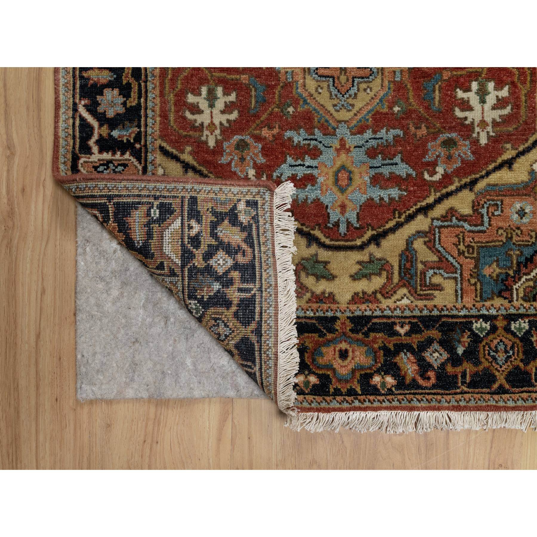 2'7"x8' Scarlet Red, Heriz Revival with Medallion Design, Densely Woven, Hand Spun New Zealand Wool, Hand Knotted, Runner, Oriental Rug Sh91263