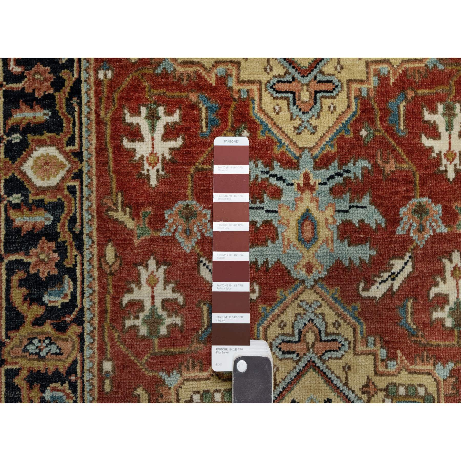 2'7"x8' Scarlet Red, Heriz Revival with Medallion Design, Densely Woven, Hand Spun New Zealand Wool, Hand Knotted, Runner, Oriental Rug Sh91263