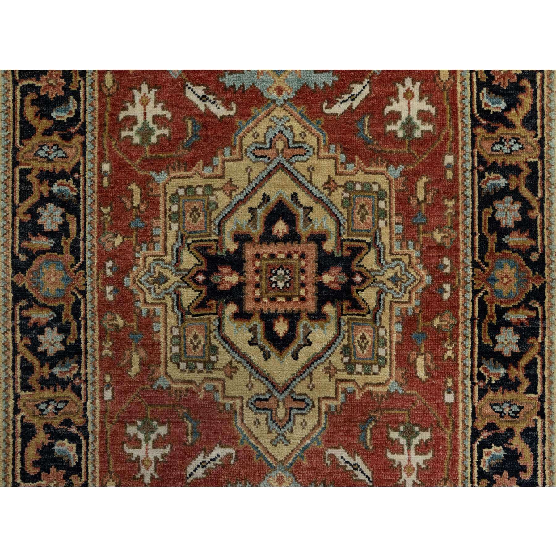 2'7"x8' Scarlet Red, Heriz Revival with Medallion Design, Densely Woven, Hand Spun New Zealand Wool, Hand Knotted, Runner, Oriental Rug Sh91263