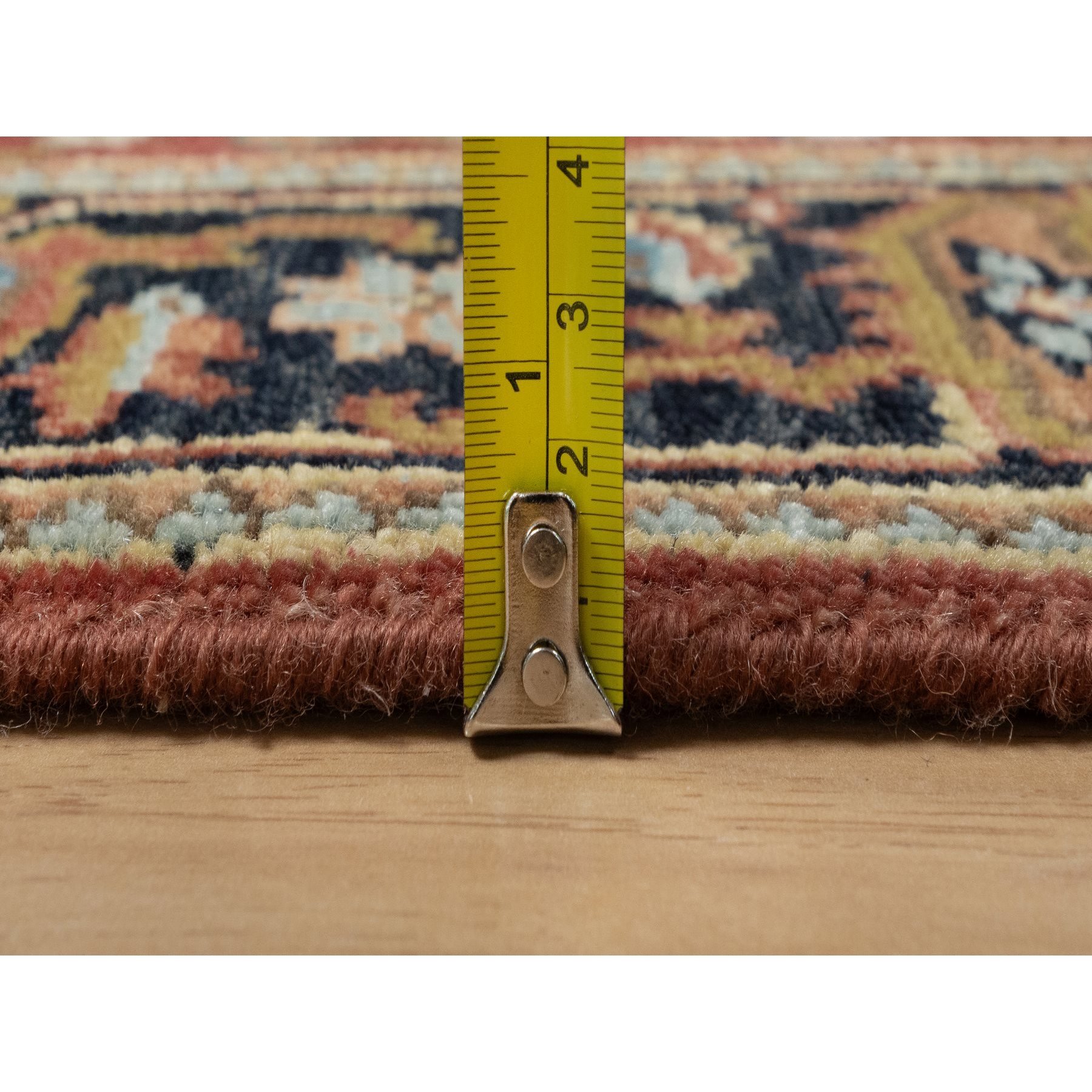 2'7"x8' Scarlet Red, Heriz Revival with Medallion Design, Densely Woven, Hand Spun New Zealand Wool, Hand Knotted, Runner, Oriental Rug Sh91263