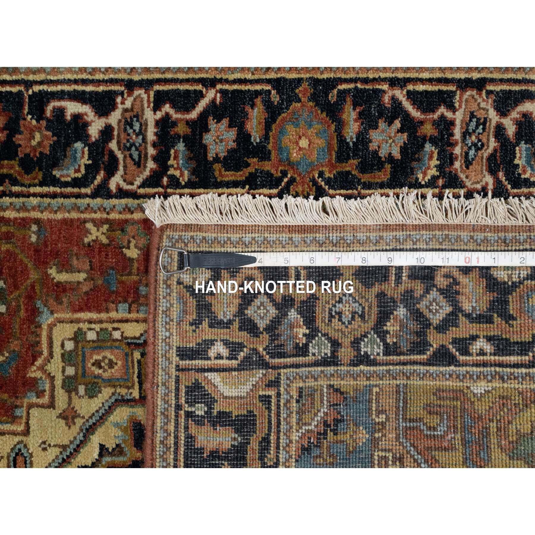 2'7"x8' Scarlet Red, Heriz Revival with Medallion Design, Densely Woven, Hand Spun New Zealand Wool, Hand Knotted, Runner, Oriental Rug Sh91263