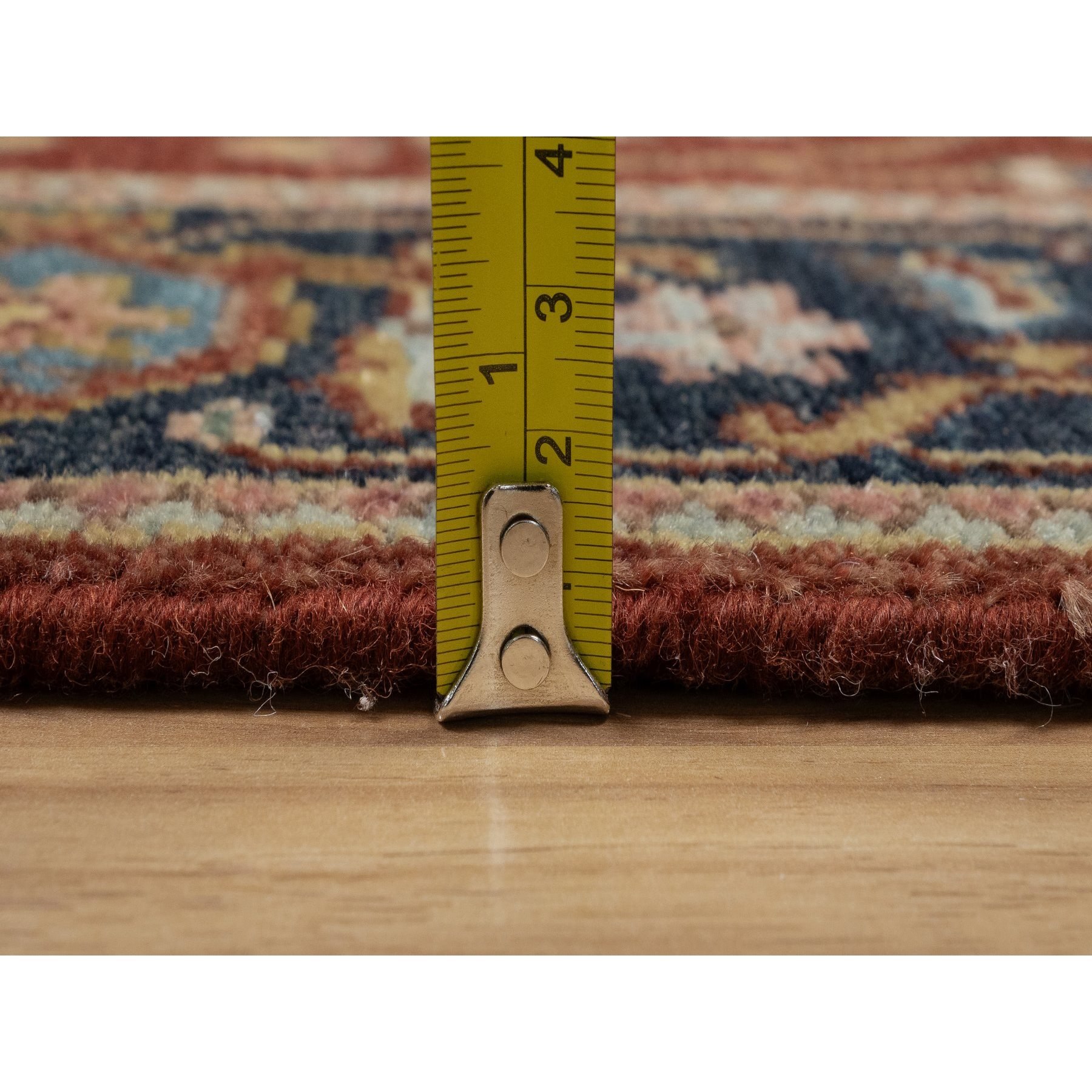 2'10"x6' Chili Red, Hand Spun New Zealand Wool, Heriz Revival with Medallion Design, Denser Weave, Hand Knotted, Runner, Oriental Rug Sh91264