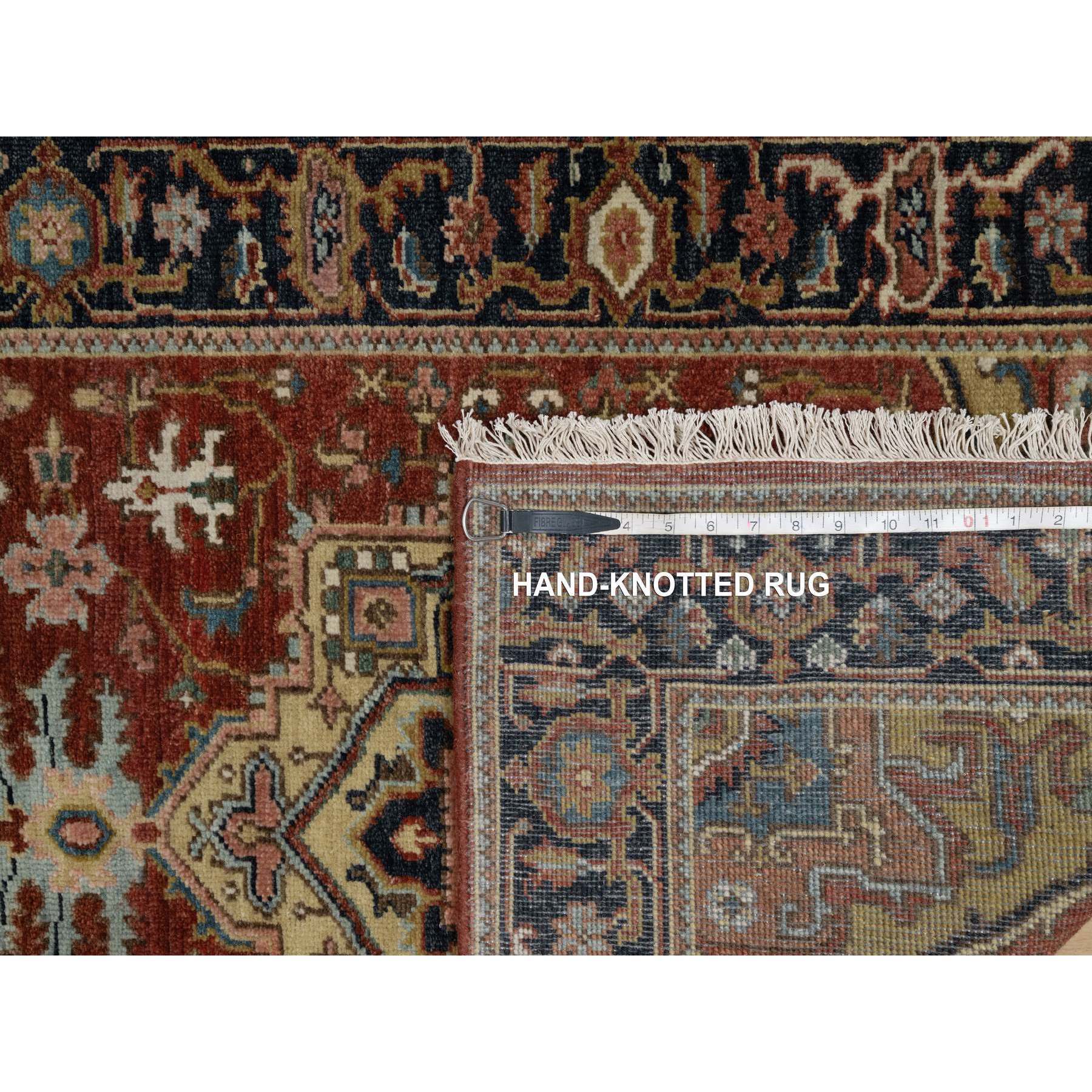 2'10"x6' Chili Red, Hand Spun New Zealand Wool, Heriz Revival with Medallion Design, Denser Weave, Hand Knotted, Runner, Oriental Rug Sh91264