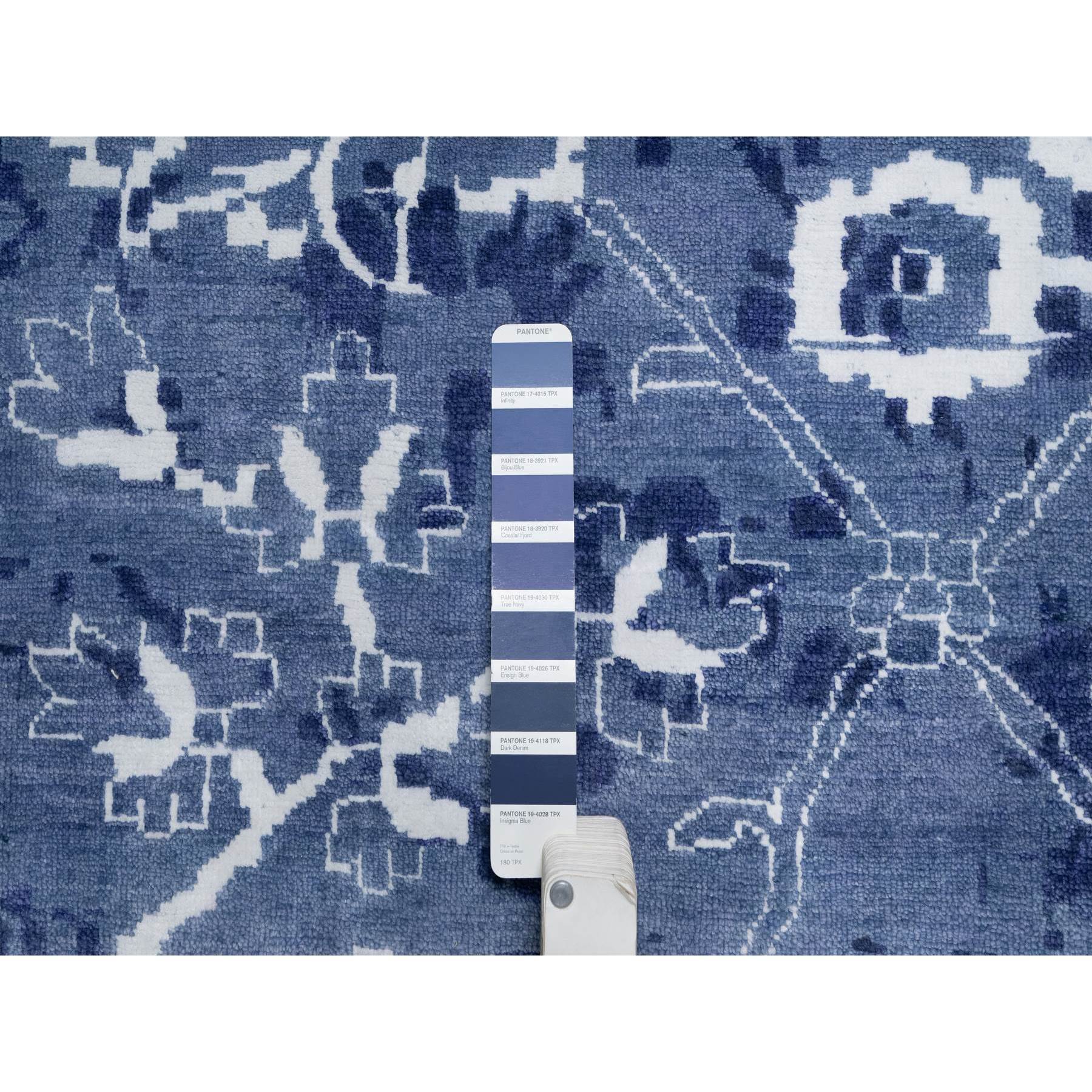 11'9"x15' Nova Blue with Ivory, Hand Knotted, Tone on Tone, Tabriz with All Over Leaf Motif, Wool and Silk, Oversized, Oriental Rug Sh91265