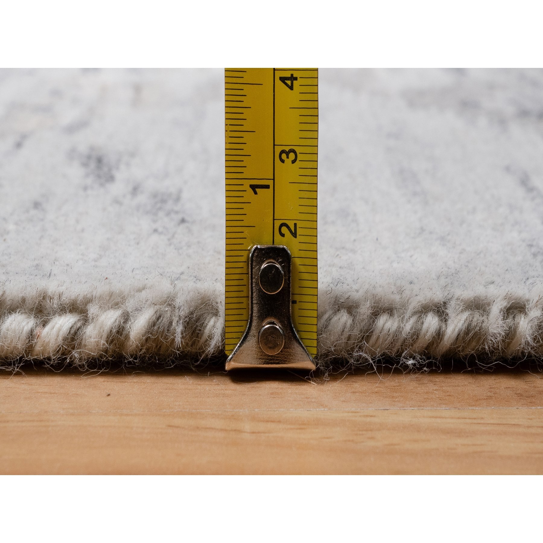 3'x5'3" Light Gray, Hand Knotted, Cut and Loop Pile, Modern Design, Hand Spun Undyed Natural Wool, Oriental Rug Sh91269