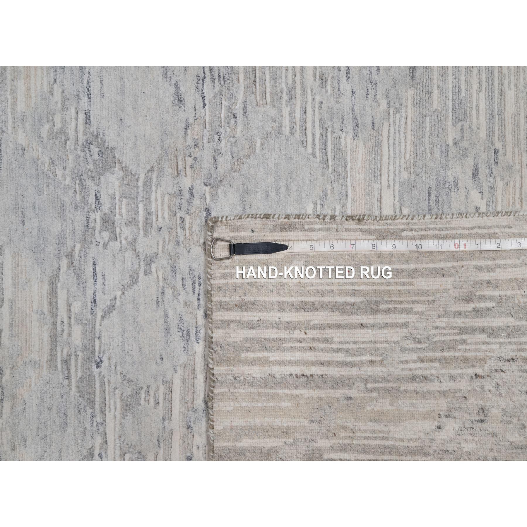 3'x5'3" Light Gray, Hand Knotted, Cut and Loop Pile, Modern Design, Hand Spun Undyed Natural Wool, Oriental Rug Sh91269