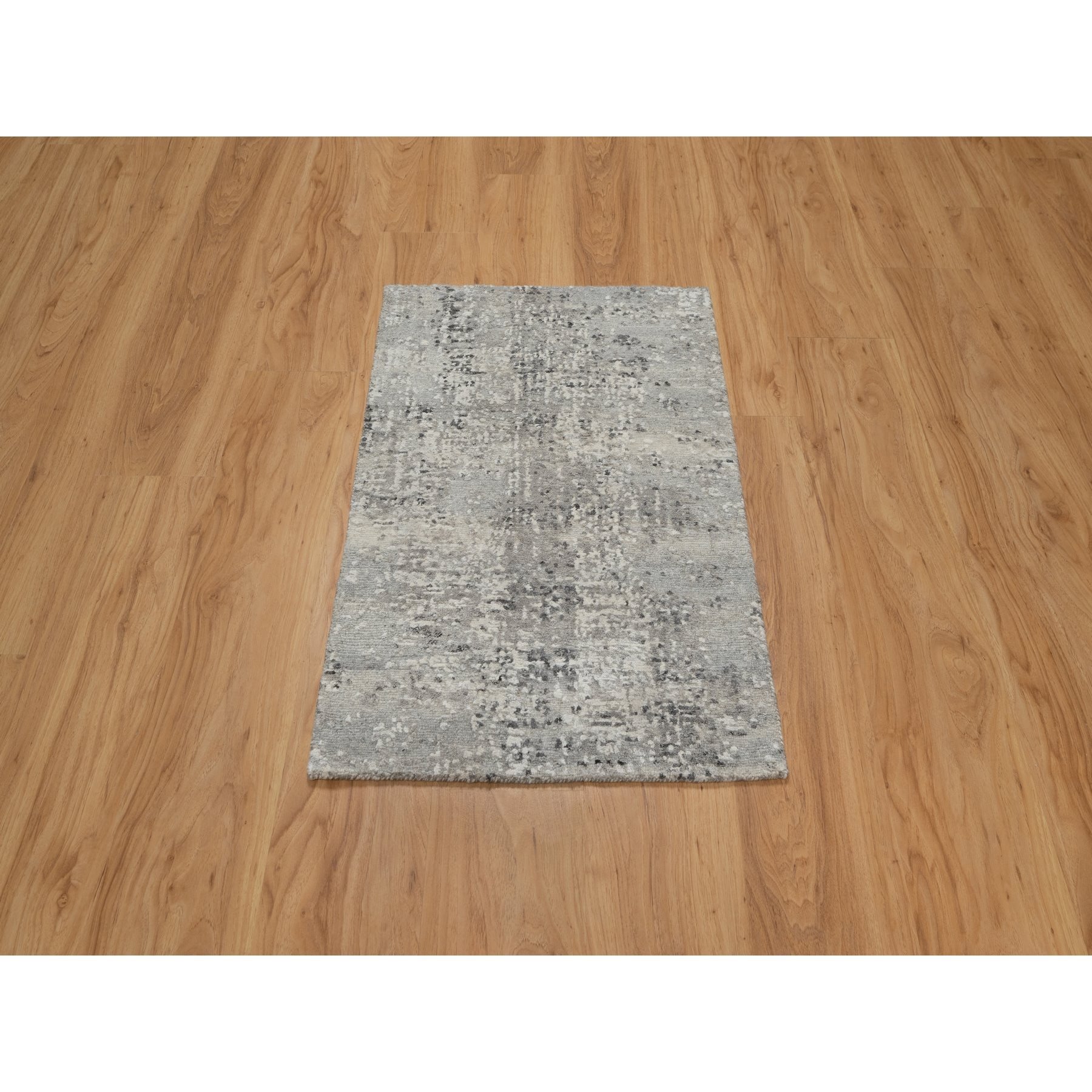 2'x3' Battleship Gray, Tone on Tone, Modern Design, Hand Spun Undyed Natural Wool, Hand Knotted, Mat, Oriental Rug Sh91271