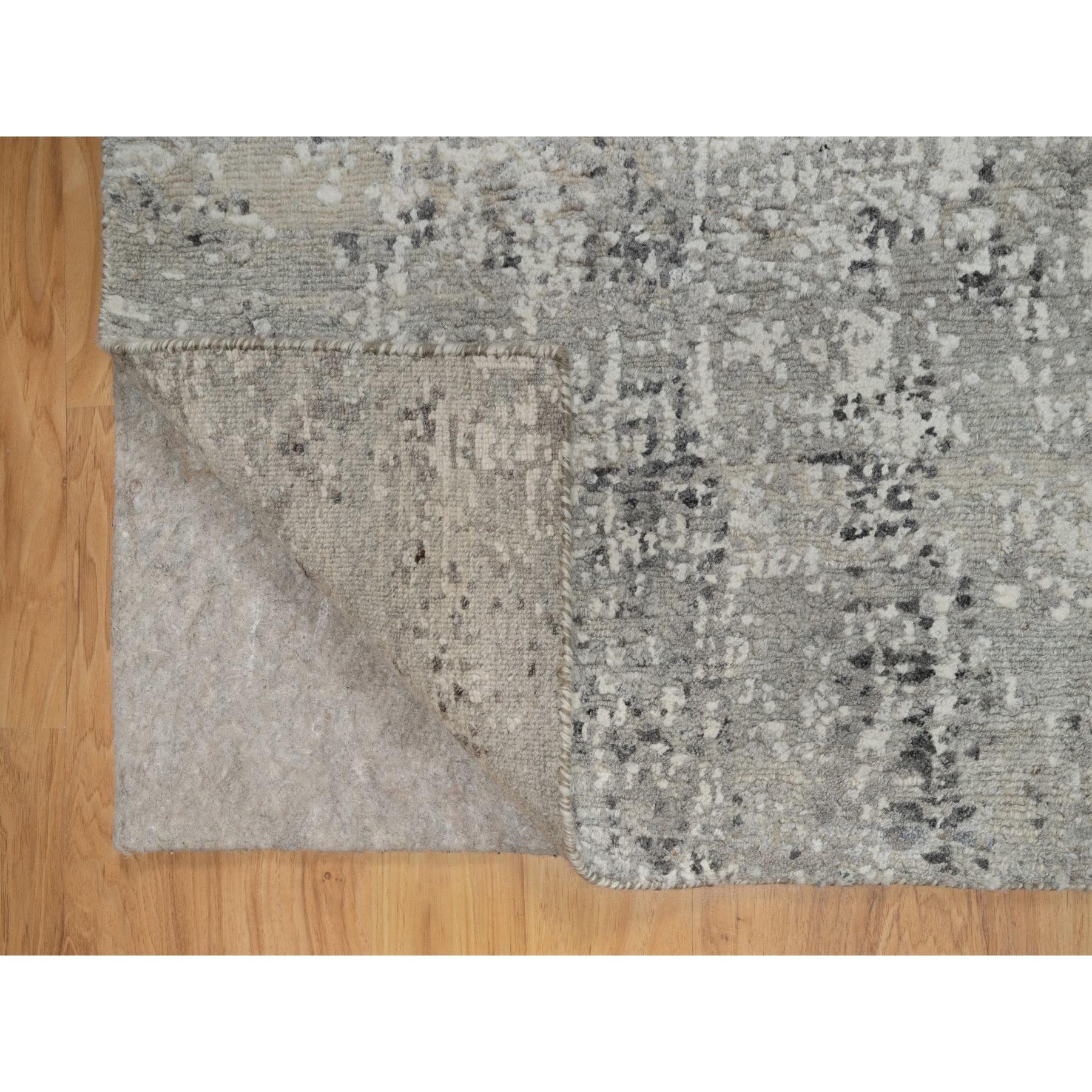 2'x3' Battleship Gray, Tone on Tone, Modern Design, Hand Spun Undyed Natural Wool, Hand Knotted, Mat, Oriental Rug Sh91271