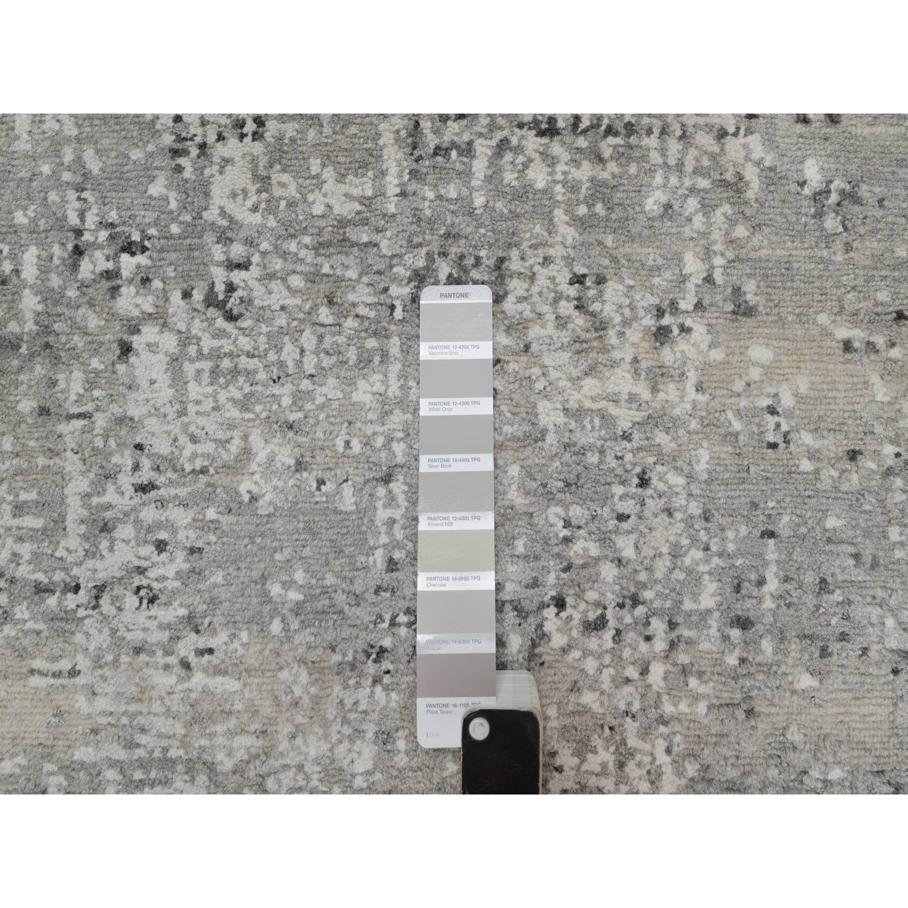 2'x3' Battleship Gray, Tone on Tone, Modern Design, Hand Spun Undyed Natural Wool, Hand Knotted, Mat, Oriental Rug Sh91271
