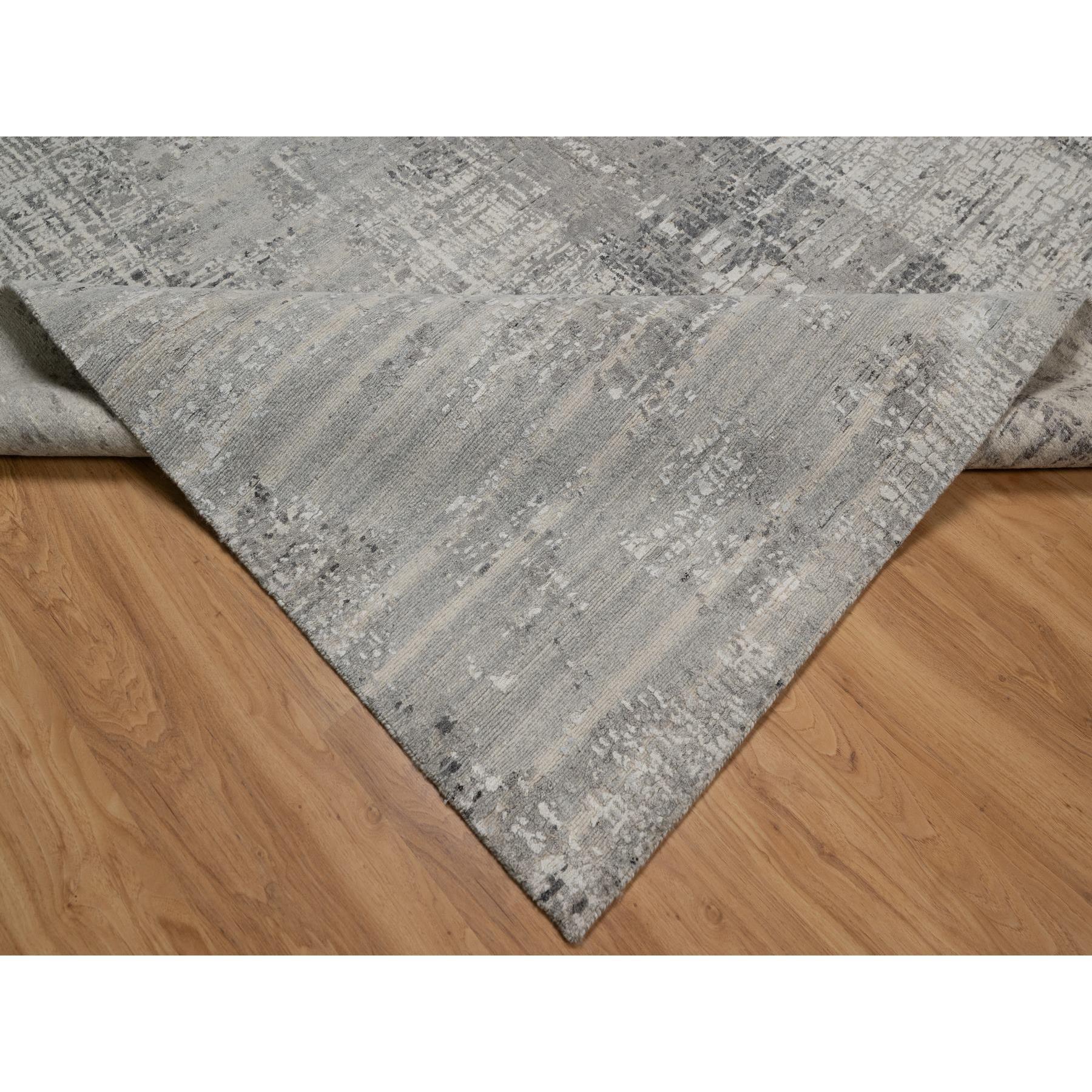8'2"x10'1" Medium Gray, Modern Design, Tone on Tone, Hand Spun Undyed Natural Wool, Hand Knotted, Oriental Rug Sh91282