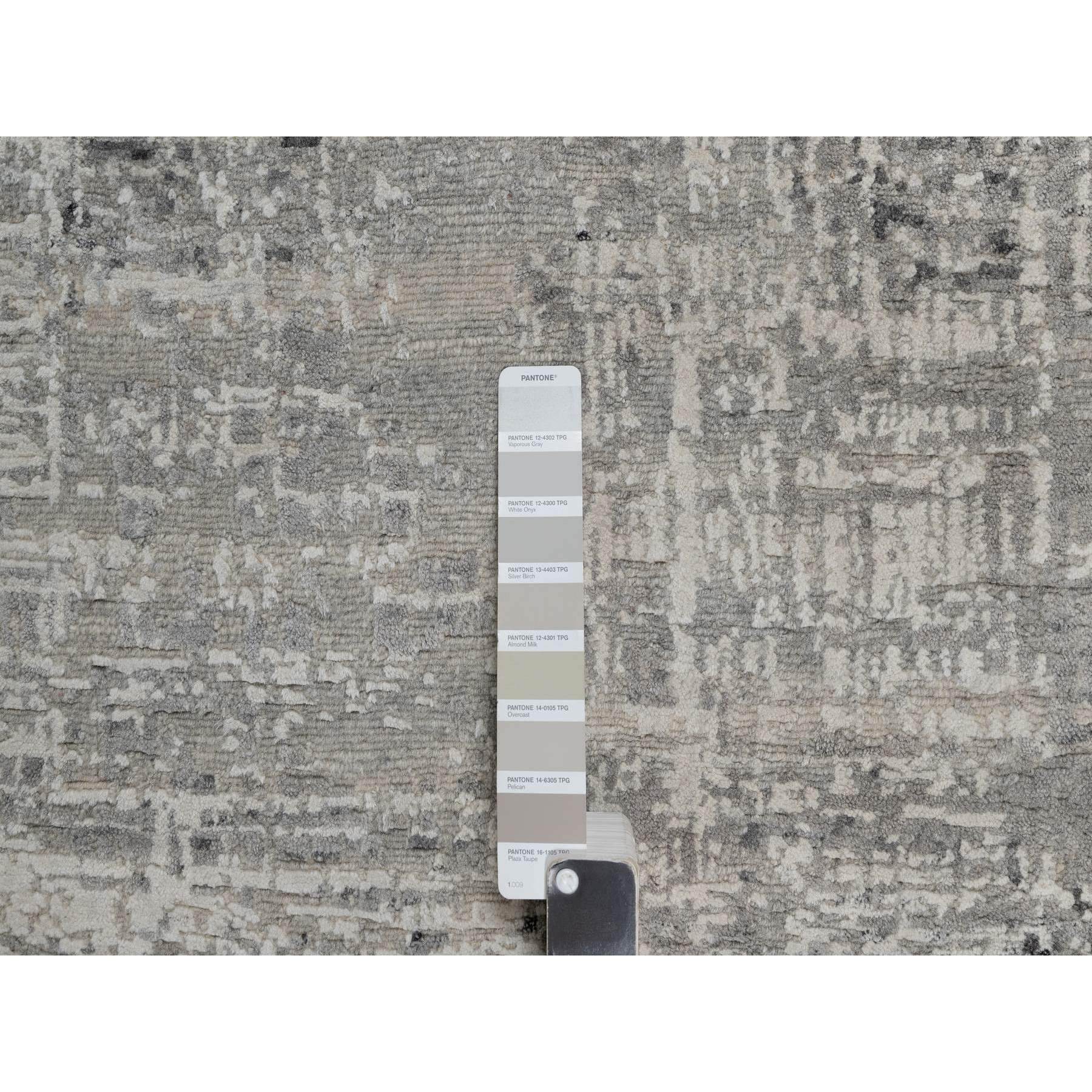8'2"x10'1" Medium Gray, Modern Design, Tone on Tone, Hand Spun Undyed Natural Wool, Hand Knotted, Oriental Rug Sh91282