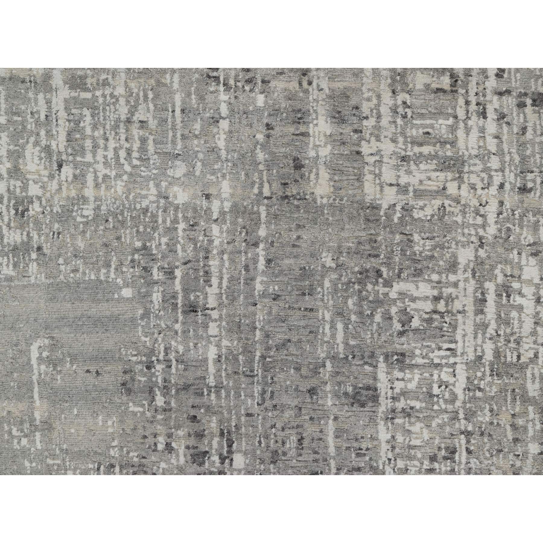 8'2"x10'1" Medium Gray, Modern Design, Tone on Tone, Hand Spun Undyed Natural Wool, Hand Knotted, Oriental Rug Sh91282