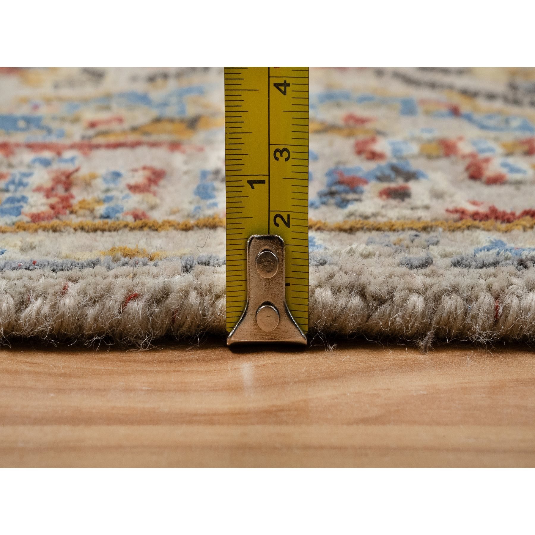 2'6"x11'10" Desert Sand Brown, THE SUNSET ROSETTES with Soft Colors, Hand Knotted, Wool and Pure Silk, Runner, Oriental Rug Sh91287