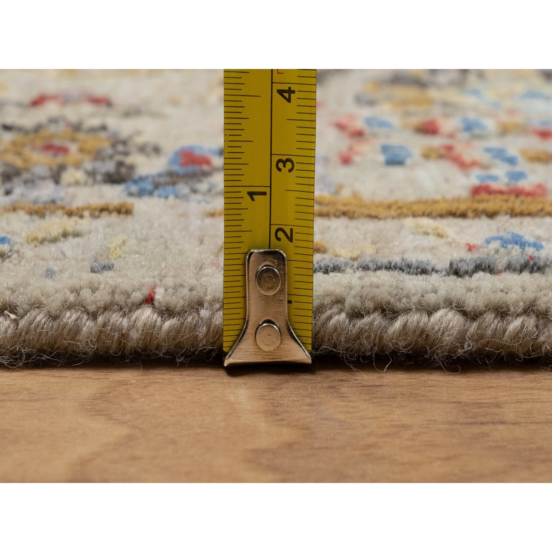 4'1"x6' Khaki Brown, Soft to the Touch Pile, THE SUNSET ROSETTES, Hand Knotted, Wool and Pure Silk, Oriental Rug Sh91288