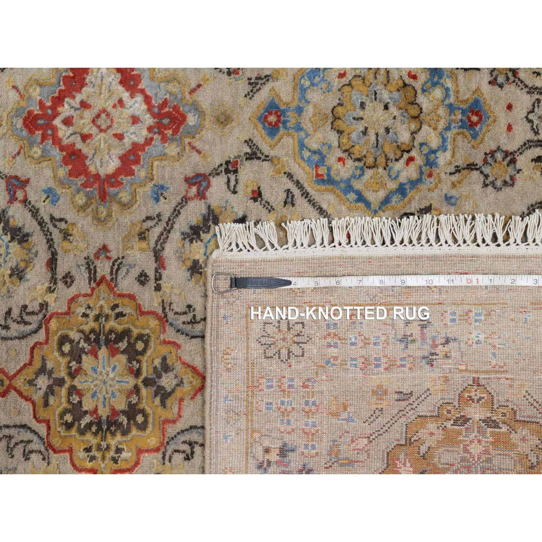 4'1"x6' Khaki Brown, Soft to the Touch Pile, THE SUNSET ROSETTES, Hand Knotted, Wool and Pure Silk, Oriental Rug Sh91288
