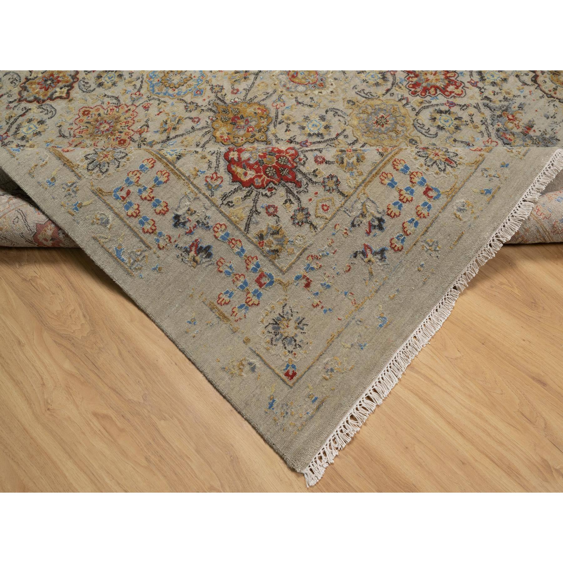 8'10"x12' Gravel Brown, Hand Knotted, THE SUNSET ROSETTES with Soft Color Palette, Wool and Pure Silk, Oriental Rug Sh91291