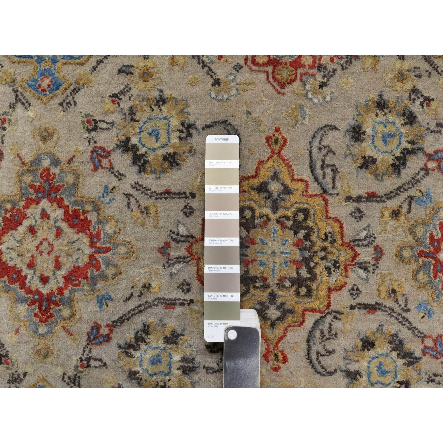8'10"x12' Gravel Brown, Hand Knotted, THE SUNSET ROSETTES with Soft Color Palette, Wool and Pure Silk, Oriental Rug Sh91291