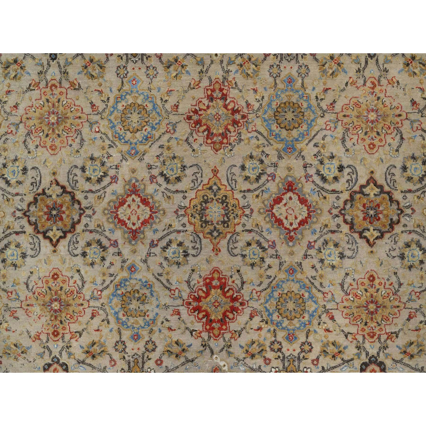 8'10"x12' Gravel Brown, Hand Knotted, THE SUNSET ROSETTES with Soft Color Palette, Wool and Pure Silk, Oriental Rug Sh91291