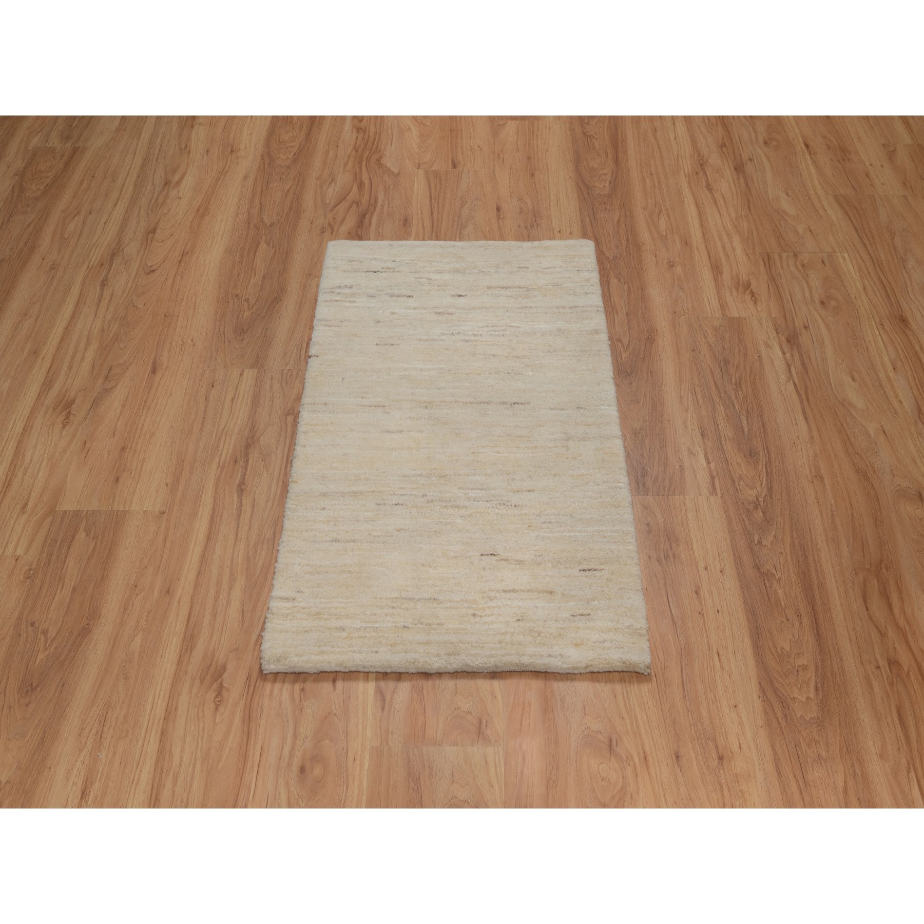 2'x3' Bone White, Thick and Plush, Modern, Plain Design, Lori Buft Gabbeh, Pure Wool, Hand Knotted, Mat, Oriental Rug Sh91295