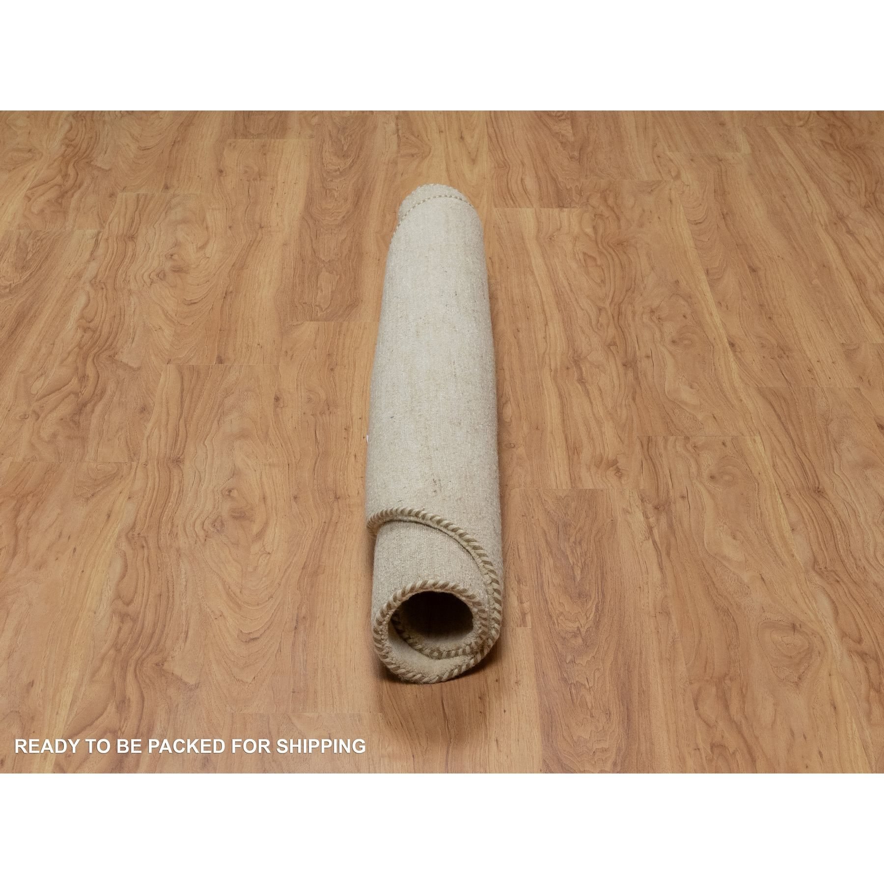 5'x5' Linen White, Hand Knotted, Modern, Plain Design, Lori Buft Gabbeh, Thick and Plush, Pure Wool, Round, Oriental Rug Sh91296
