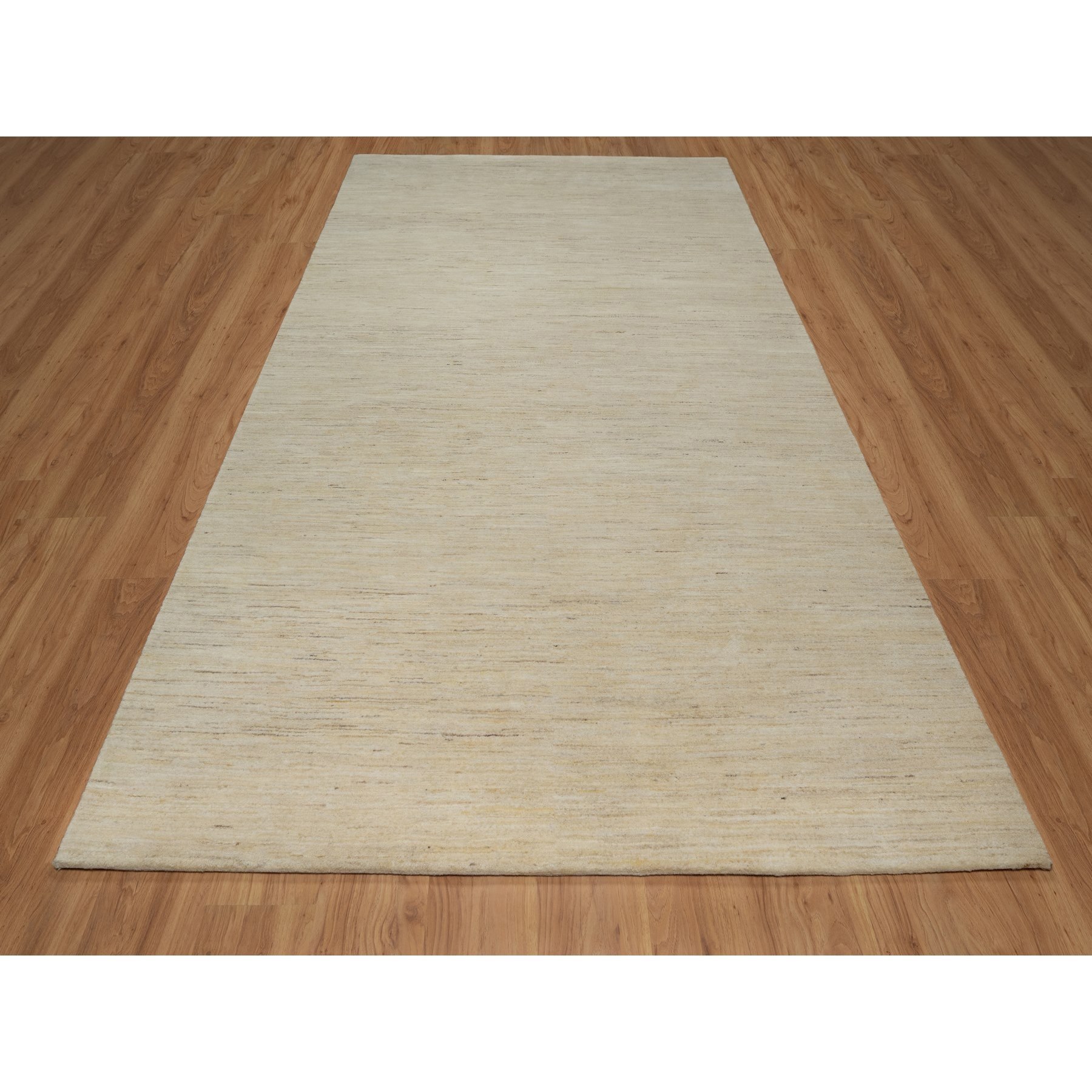 6'x11'10" Swan White, Pure Wool, Modern, Plain Design, Lori Buft Gabbeh, Thick and Plush, Hand Knotted, Gallery Size, Wide Runner, Oriental Rug Sh91298