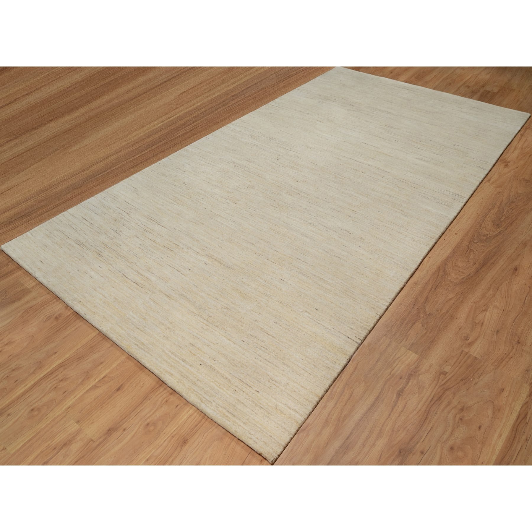 6'x11'10" Swan White, Pure Wool, Modern, Plain Design, Lori Buft Gabbeh, Thick and Plush, Hand Knotted, Gallery Size, Wide Runner, Oriental Rug Sh91298