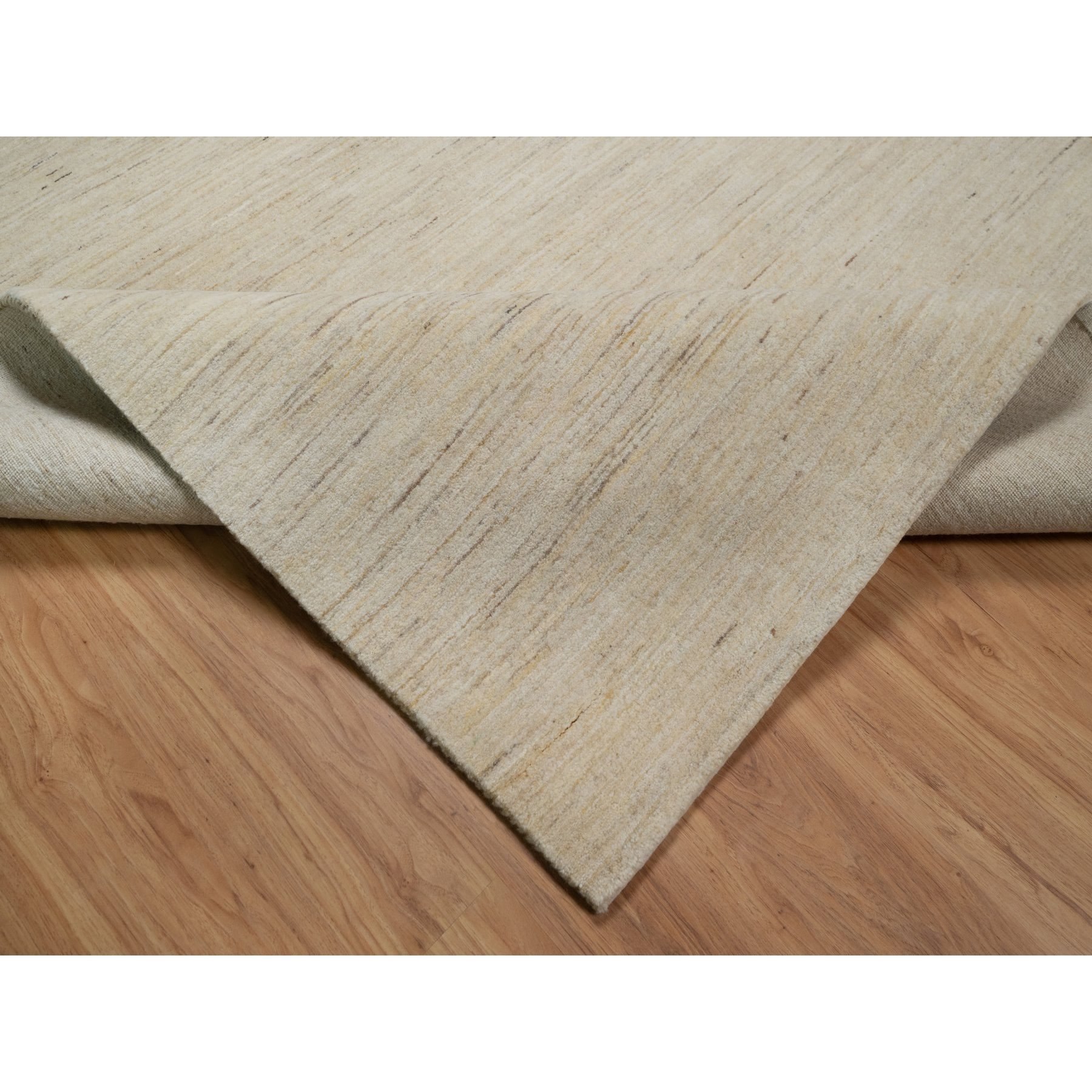 6'x11'10" Swan White, Pure Wool, Modern, Plain Design, Lori Buft Gabbeh, Thick and Plush, Hand Knotted, Gallery Size, Wide Runner, Oriental Rug Sh91298