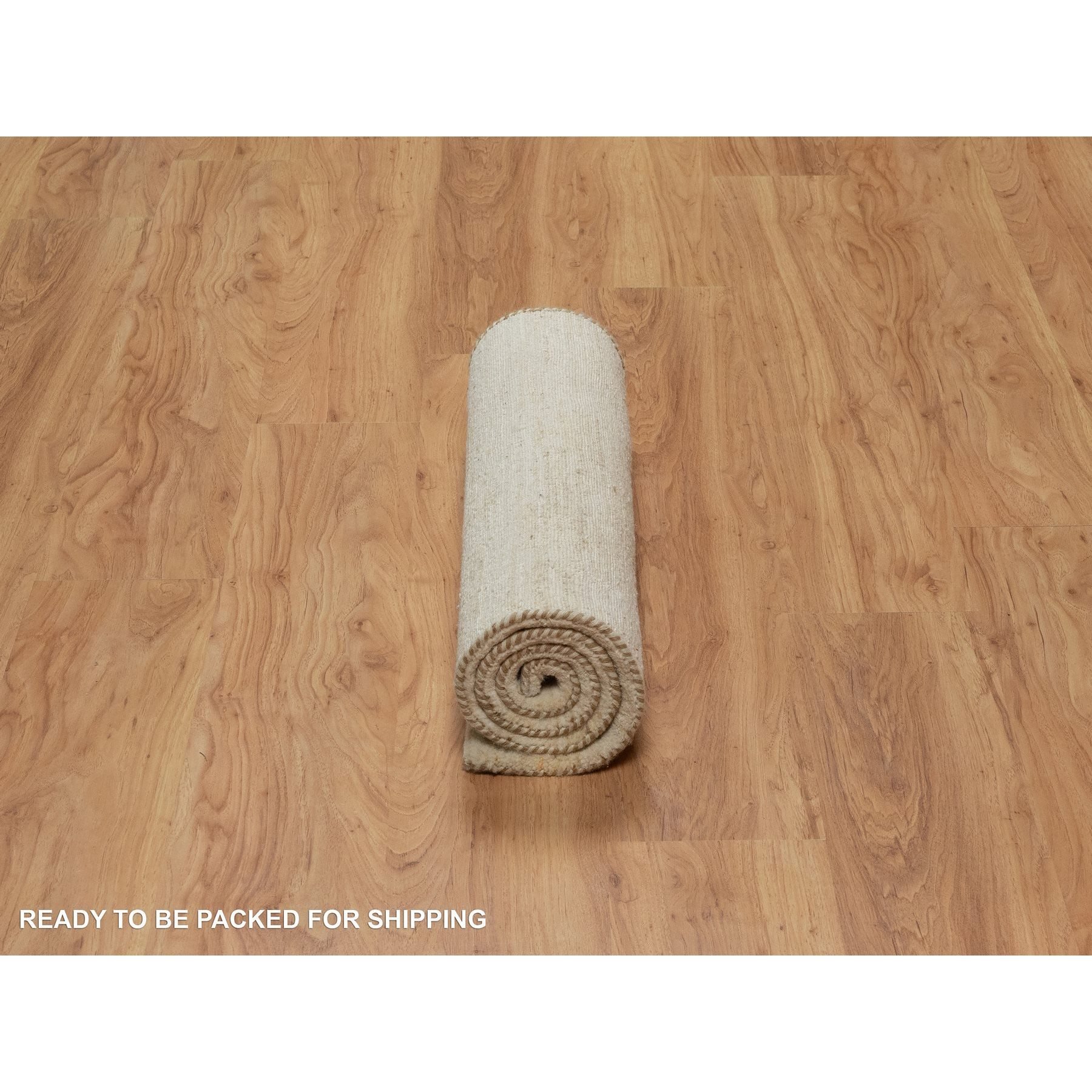 2'4"x11'4" Bone White, Plain Design, Lori Buft Gabbeh, Thick and Plush, Pure Wool, Modern, Hand Knotted, Runner, Oriental Rug Sh91299