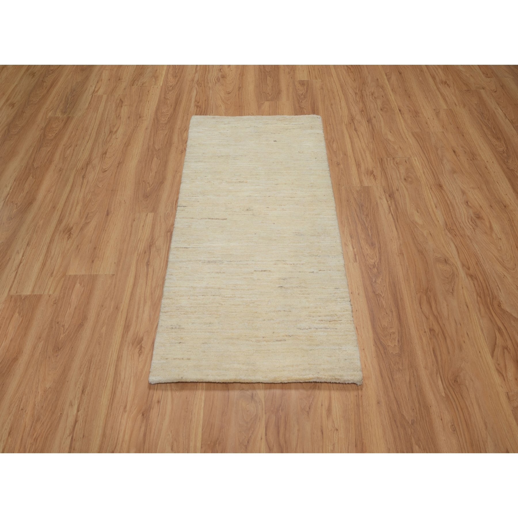 2'4"x11'6" Linen White, Plain Design, Lori Buft Gabbeh, Modern, Thick and Plush, Pure Wool, Hand Knotted, Runner, Oriental Rug Sh91300