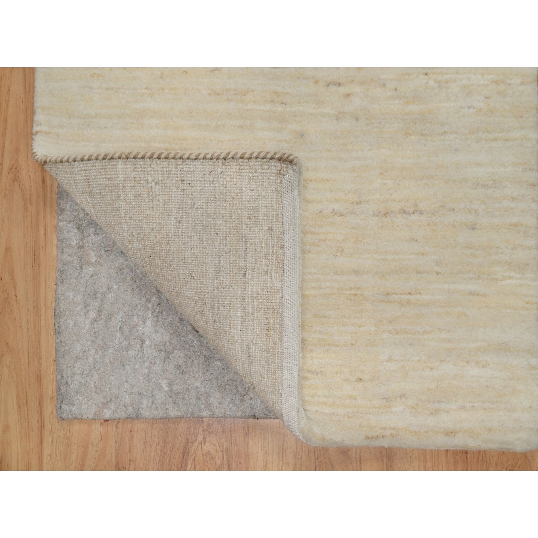 2'4"x11'6" Linen White, Plain Design, Lori Buft Gabbeh, Modern, Thick and Plush, Pure Wool, Hand Knotted, Runner, Oriental Rug Sh91300