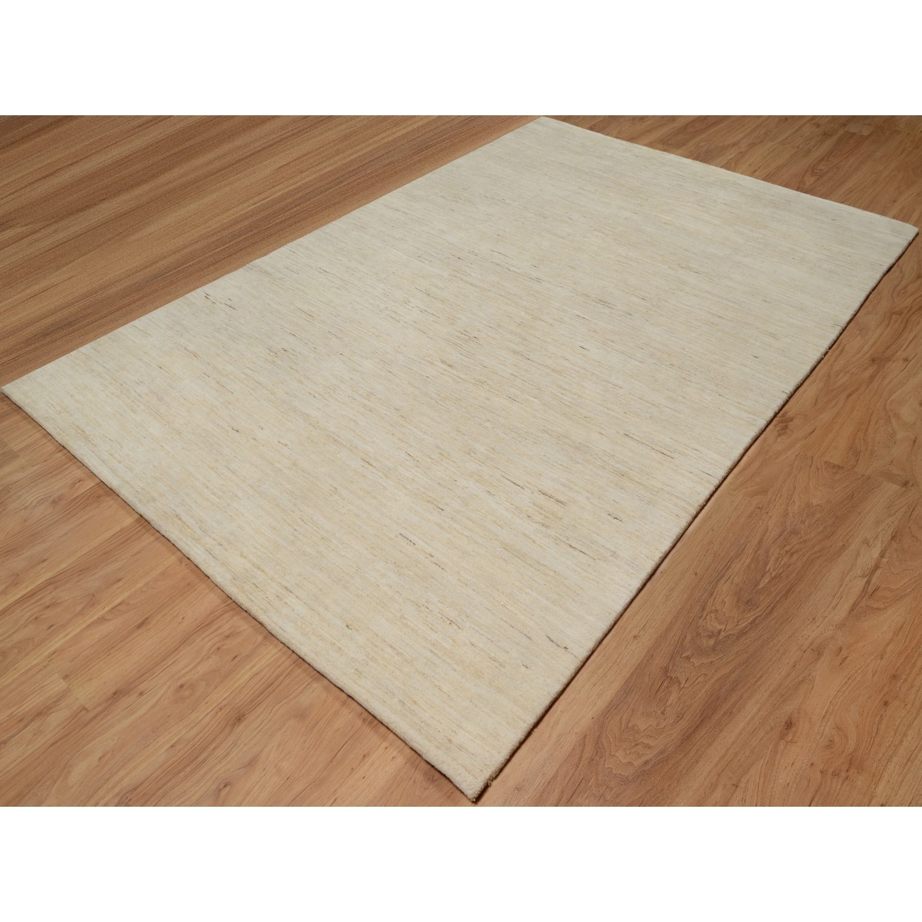 6'4"x9'9" Swan White, Modern, Plain Design, Lori Buft Gabbeh, Thick and Plush, Pure Wool, Hand Knotted, Oriental Rug Sh91302