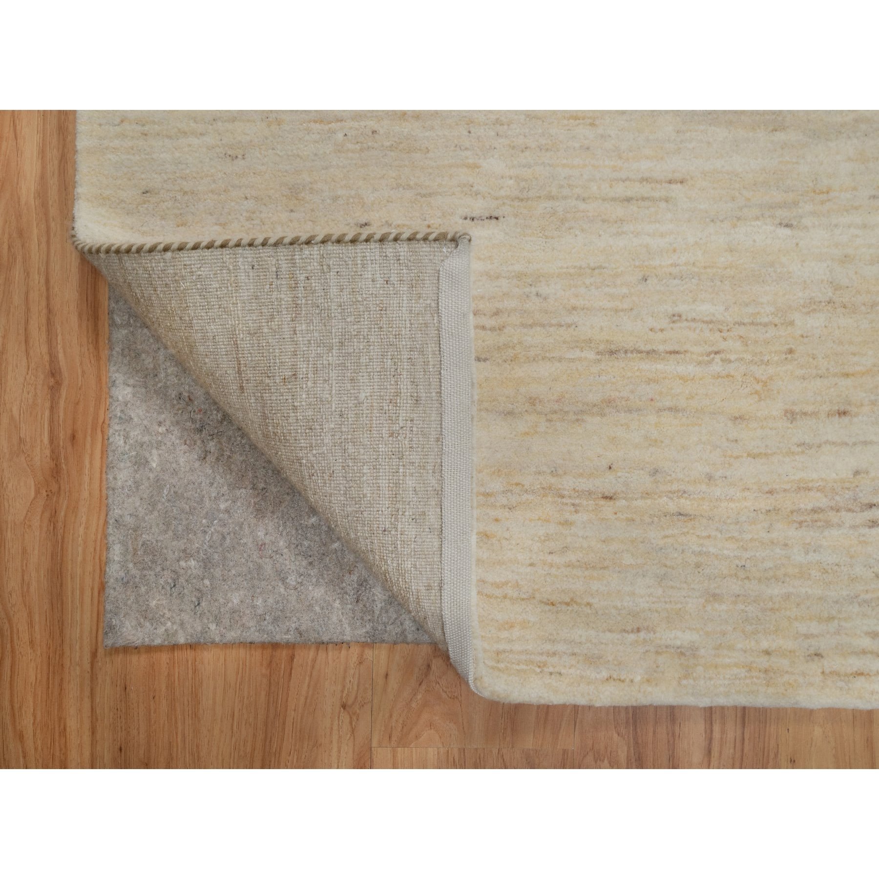 7'1"x7'1" Linen White, Hand Knotted, Modern, Plain Design, Lori Buft Gabbeh, Thick and Plush, Pure Wool, Square, Oriental Rug Sh91303