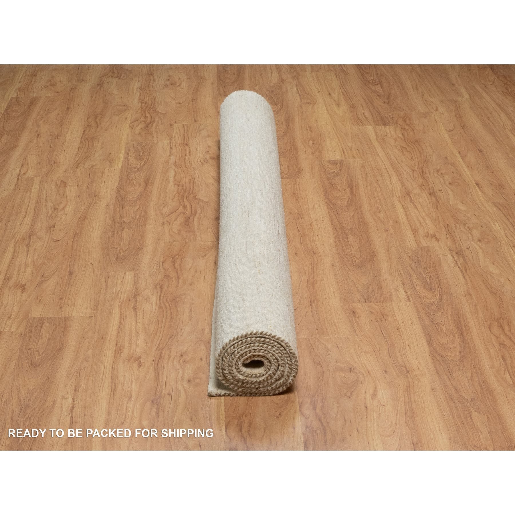 7'1"x7'1" Linen White, Hand Knotted, Modern, Plain Design, Lori Buft Gabbeh, Thick and Plush, Pure Wool, Square, Oriental Rug Sh91303