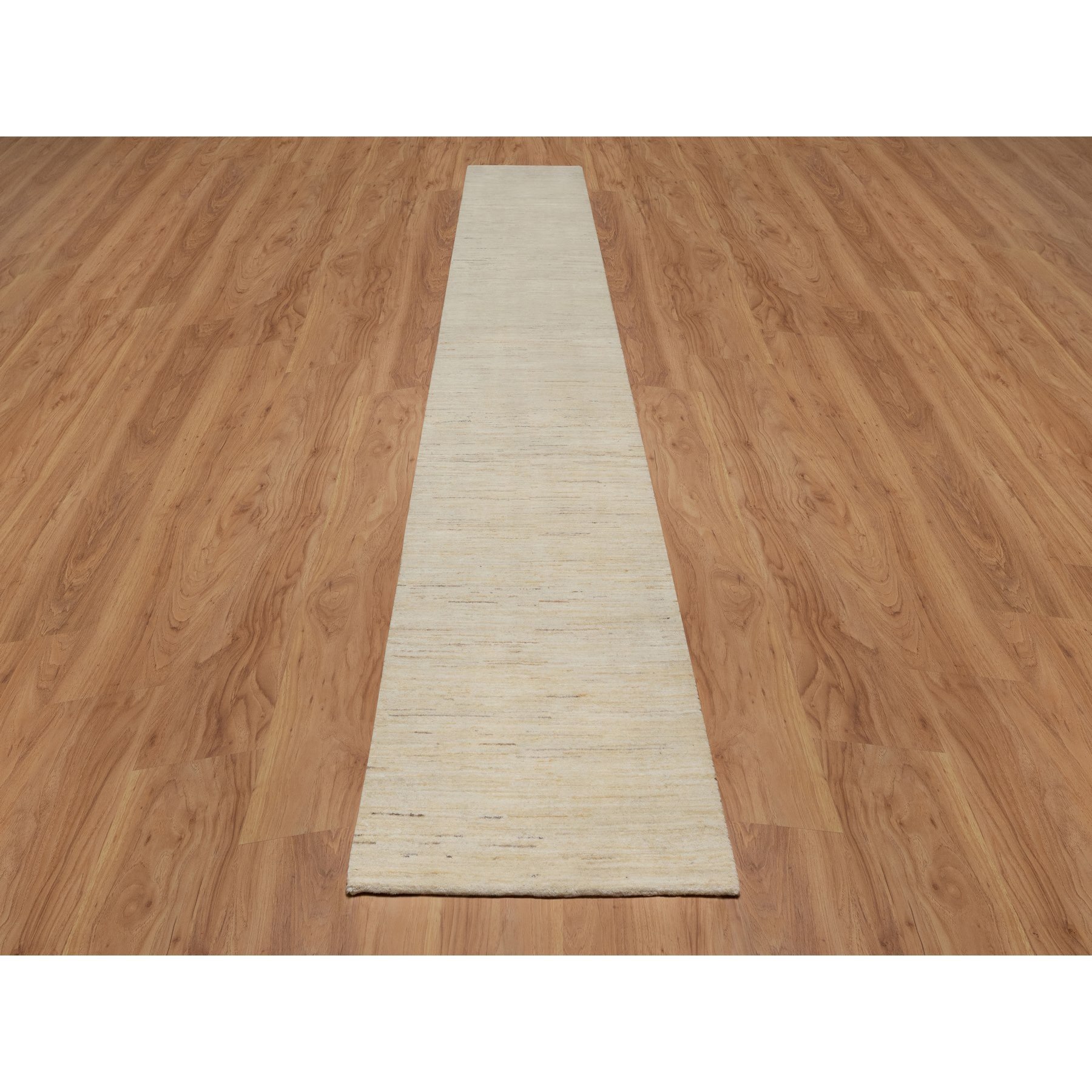 2'8"x16' Bone White, Lori Buft Gabbeh, Modern, Plain Design, Thick and Plush, Pure Wool, Hand Knotted, XL Runner, Oriental Rug Sh91304