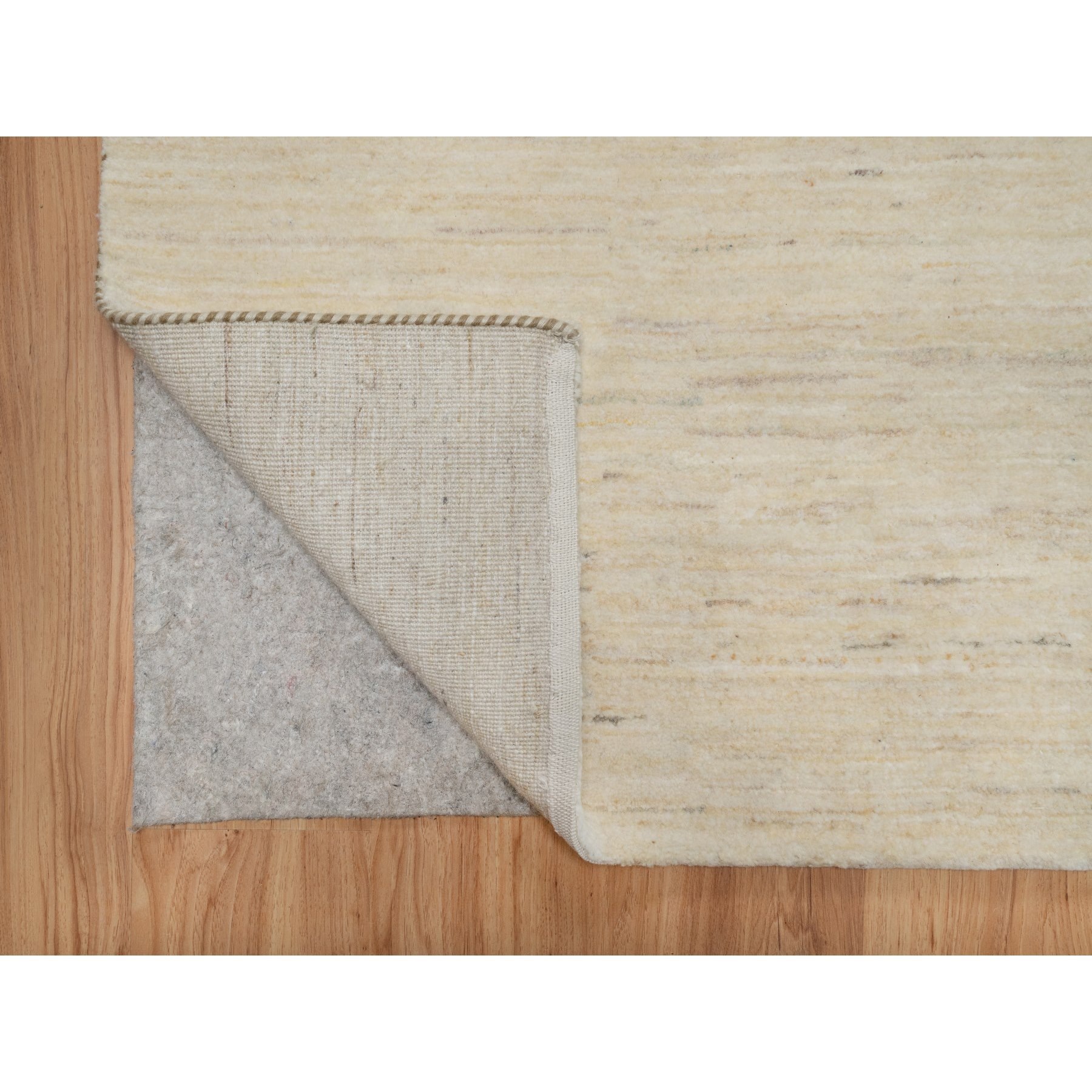 2'8"x16' Bone White, Lori Buft Gabbeh, Modern, Plain Design, Thick and Plush, Pure Wool, Hand Knotted, XL Runner, Oriental Rug Sh91304