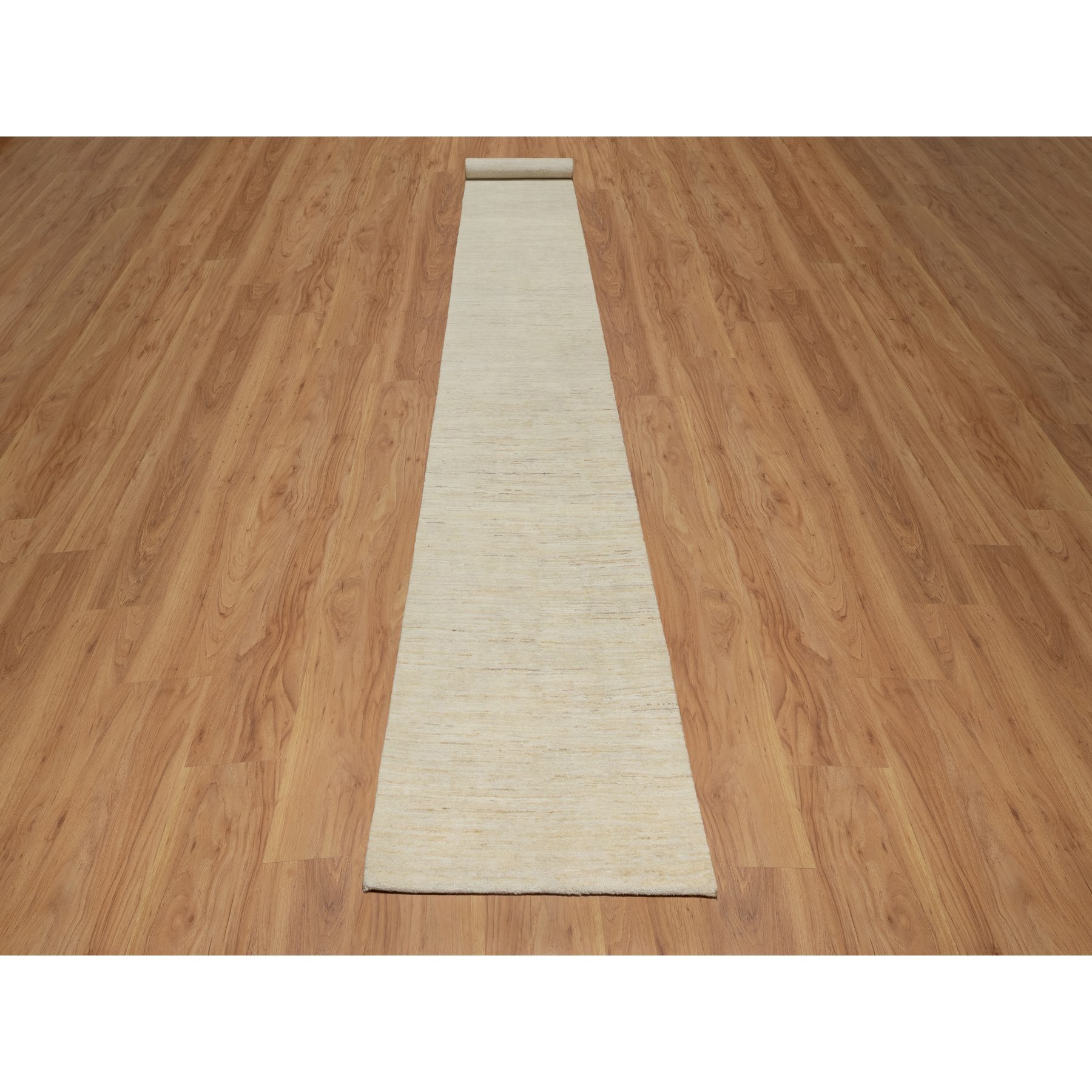 2'6"x17'8" Chiffon White, Pure Wool, Modern, Plain Design, Lori Buft Gabbeh, Thick and Plush, Hand Knotted, XL Runner, Oriental Rug Sh91305