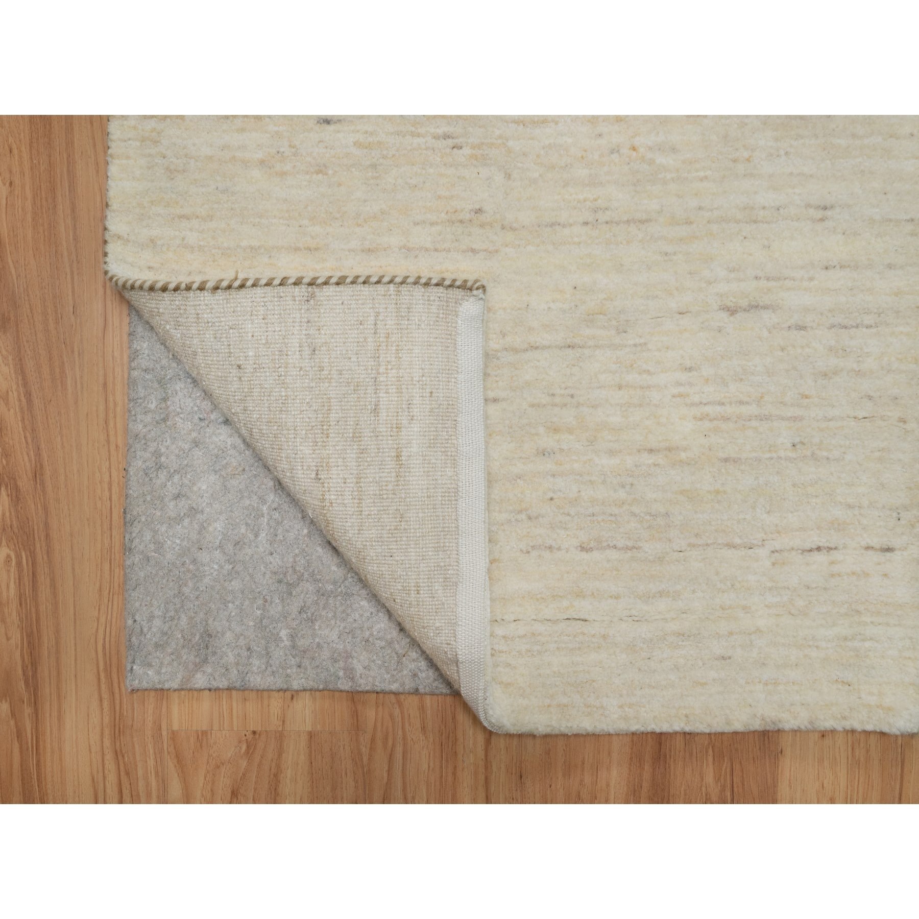 2'6"x17'8" Chiffon White, Pure Wool, Modern, Plain Design, Lori Buft Gabbeh, Thick and Plush, Hand Knotted, XL Runner, Oriental Rug Sh91305