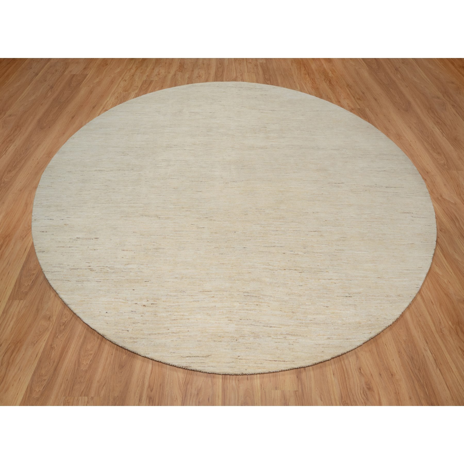 11'4"x11'4" Parchment White, Hand Knotted, Modern, Plain Design, Lori Buft Gabbeh, Thick and Plush, Pure Wool, Round, Oriental Rug Sh91306