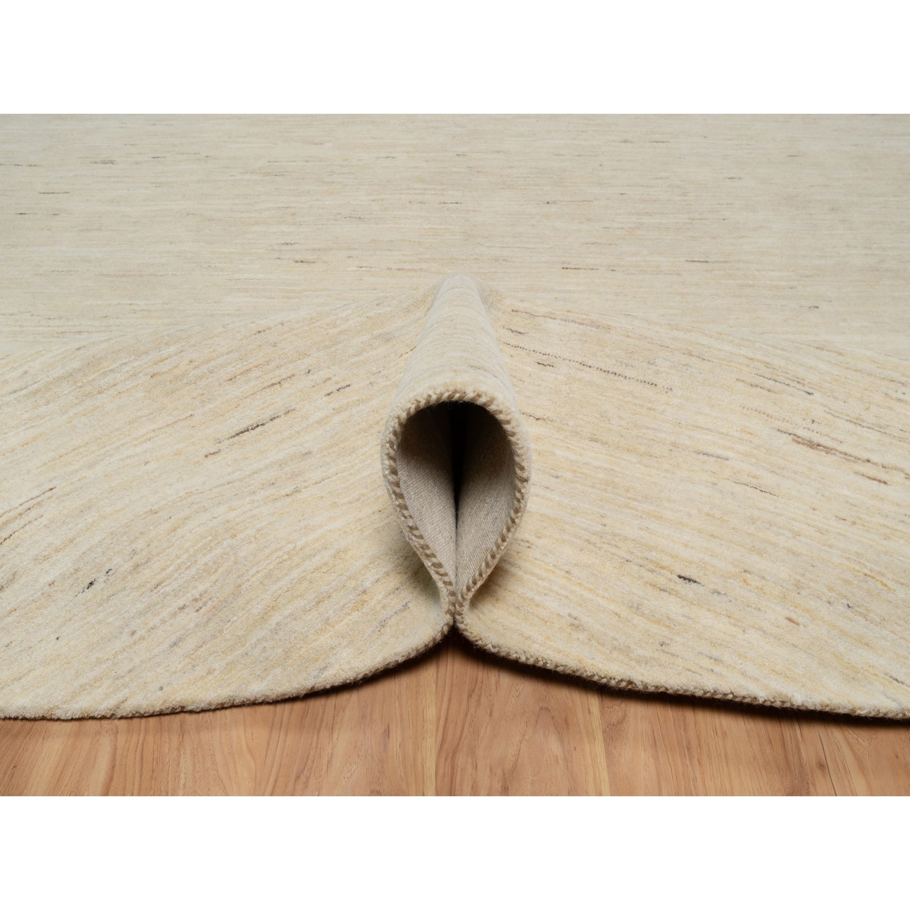 9'10"x9'10" Bone White, Thick and Plush, Modern, Plain Design, Lori Buft Gabbeh, Pure Wool, Hand Knotted, Round, Oriental Rug Sh91307