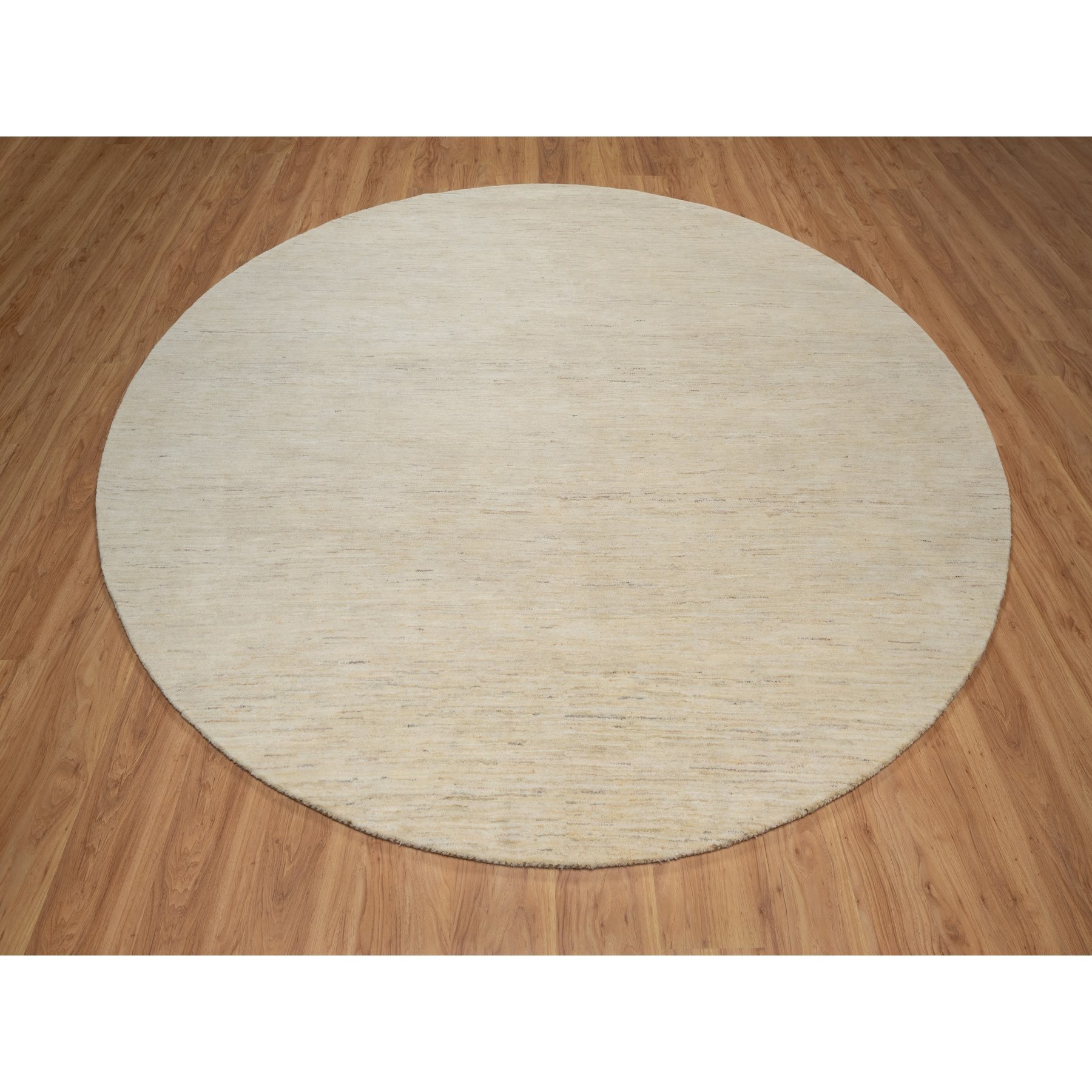 9'x9' Parchment White, Hand Knotted, Lori Buft Gabbeh, Modern, Plain Design, Thick and Plush, Pure Wool, Round, Oriental Rug Sh91310