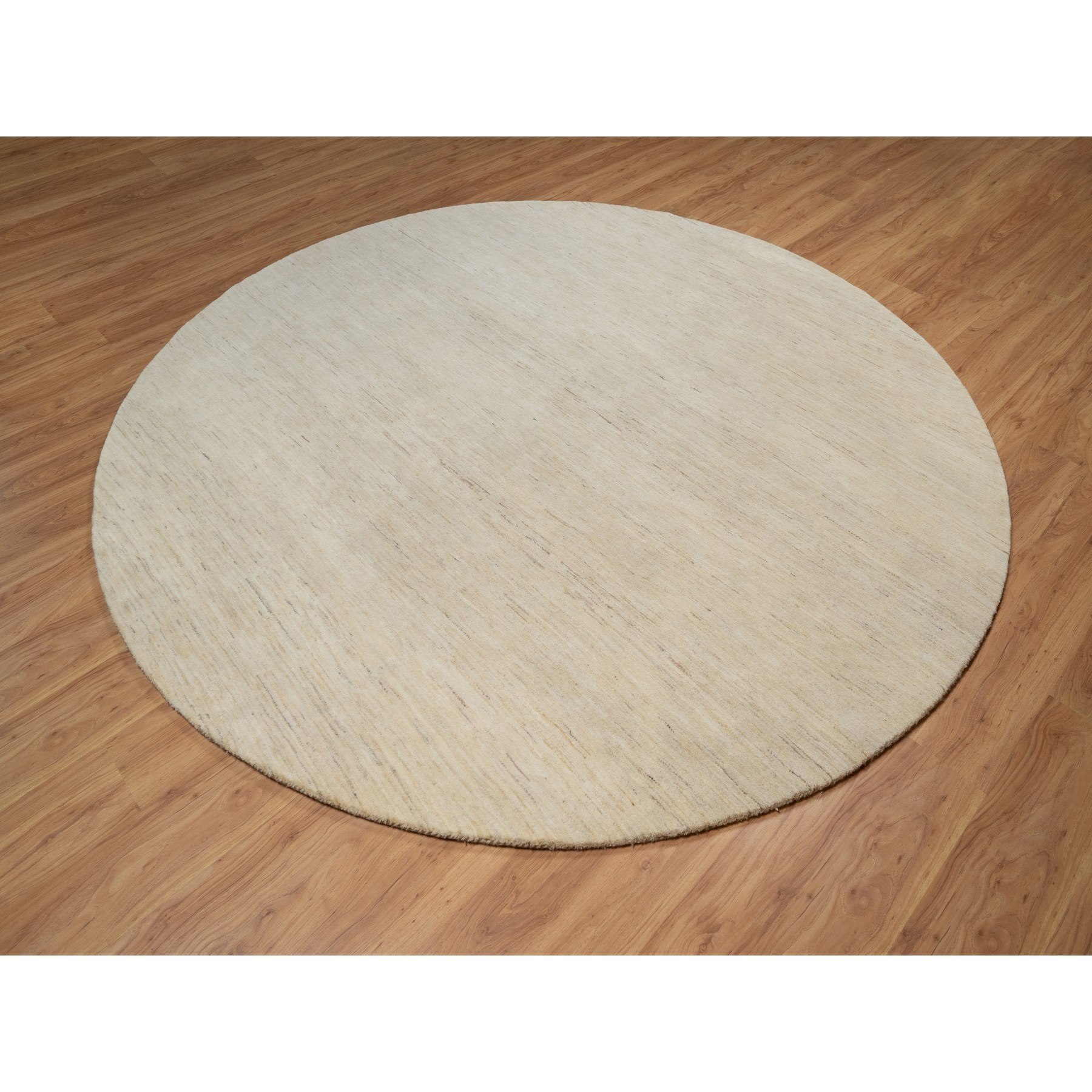 9'x9' Parchment White, Hand Knotted, Lori Buft Gabbeh, Modern, Plain Design, Thick and Plush, Pure Wool, Round, Oriental Rug Sh91310
