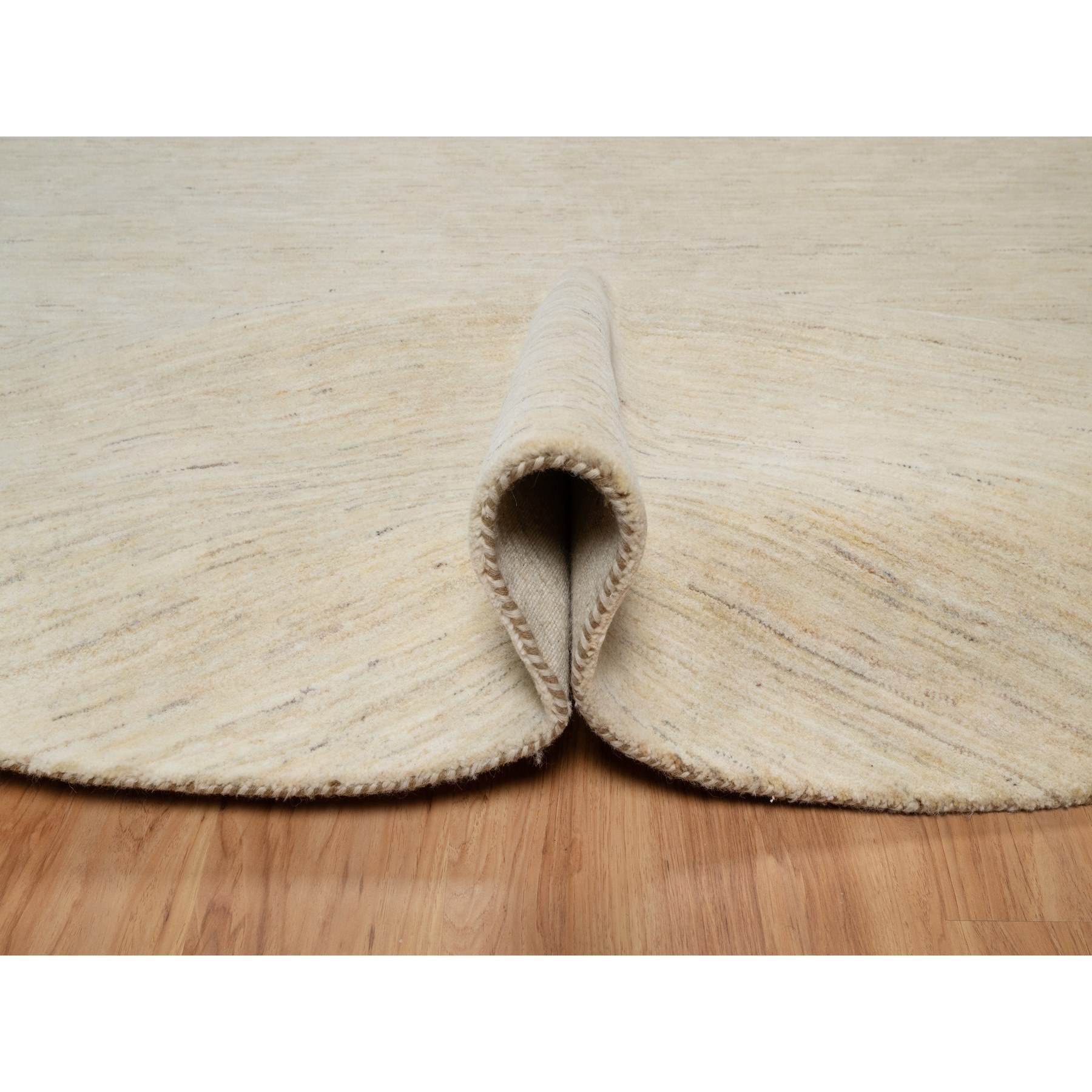 9'x9' Parchment White, Hand Knotted, Lori Buft Gabbeh, Modern, Plain Design, Thick and Plush, Pure Wool, Round, Oriental Rug Sh91310