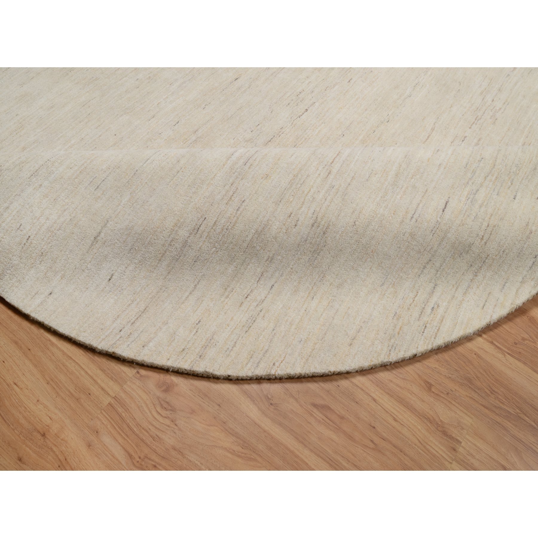 9'x9' Parchment White, Hand Knotted, Lori Buft Gabbeh, Modern, Plain Design, Thick and Plush, Pure Wool, Round, Oriental Rug Sh91310