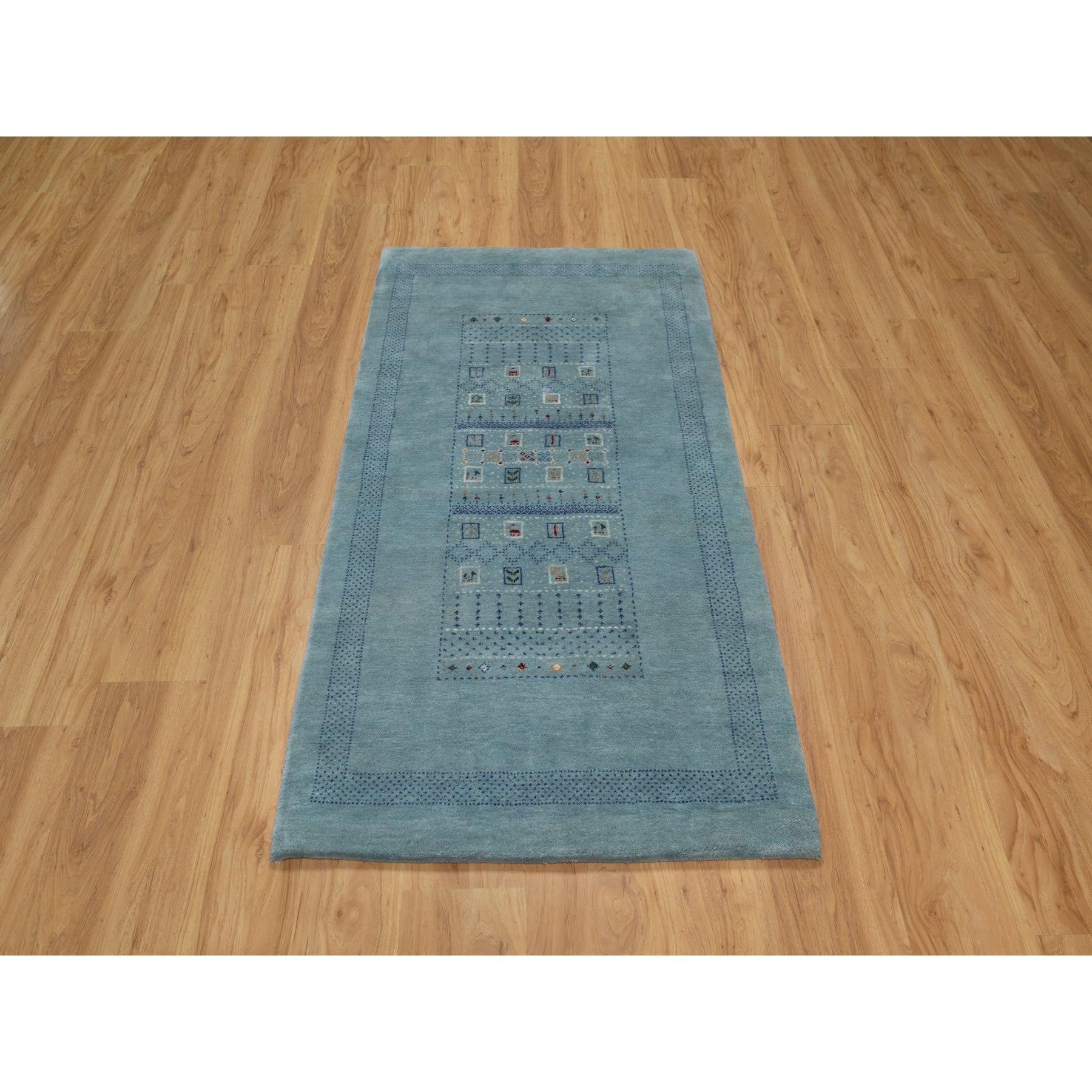3'x5'6" Stone Blue, Lori Buft Gabbeh with Small Animal Figurines, Modern, Thick and Plush, 100% Wool, Hand Knotted, Oriental Rug Sh91311