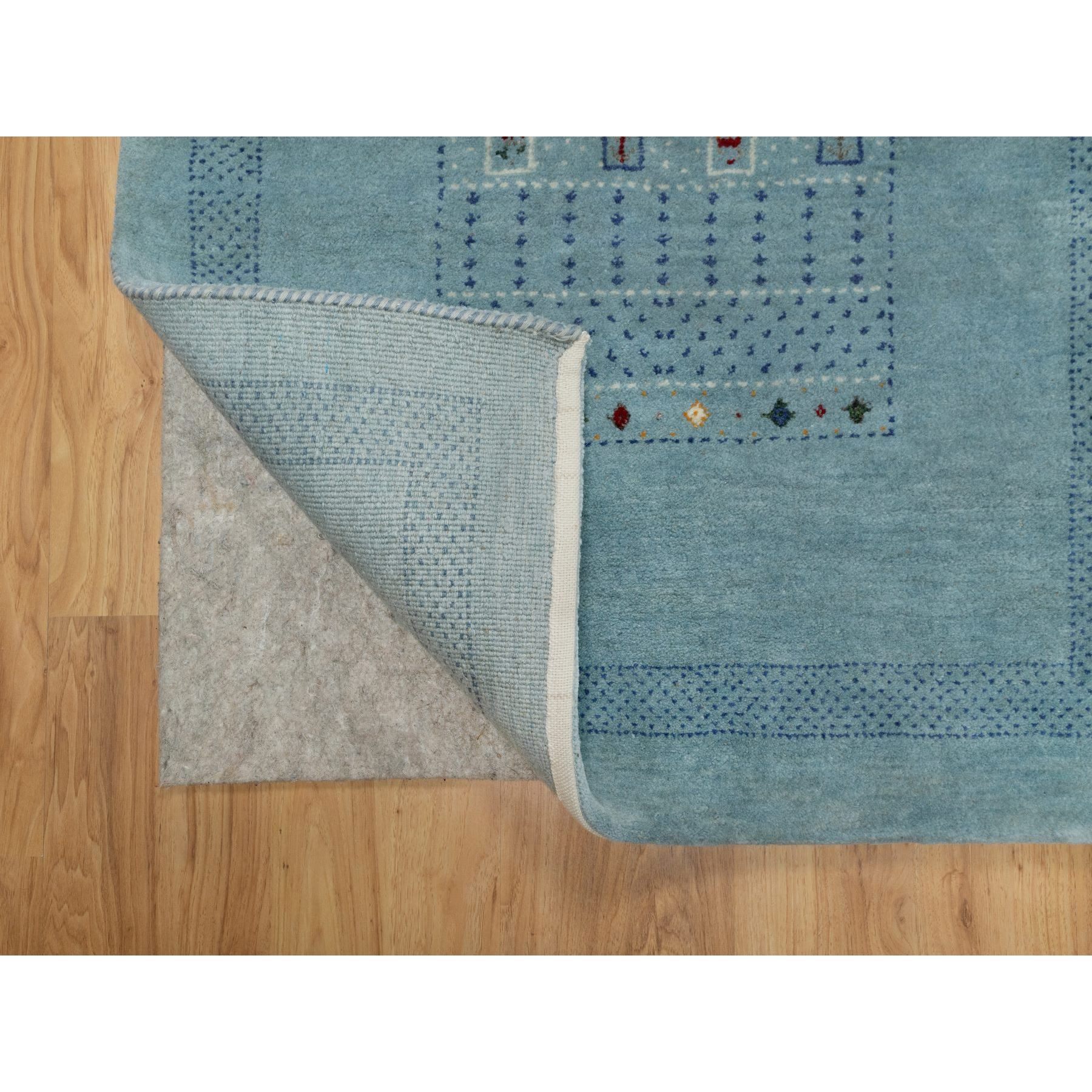 3'x5'6" Stone Blue, Lori Buft Gabbeh with Small Animal Figurines, Modern, Thick and Plush, 100% Wool, Hand Knotted, Oriental Rug Sh91311
