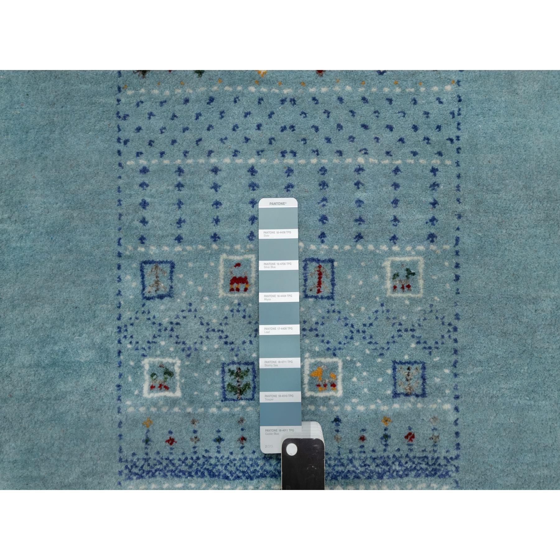 3'x5'6" Stone Blue, Lori Buft Gabbeh with Small Animal Figurines, Modern, Thick and Plush, 100% Wool, Hand Knotted, Oriental Rug Sh91311